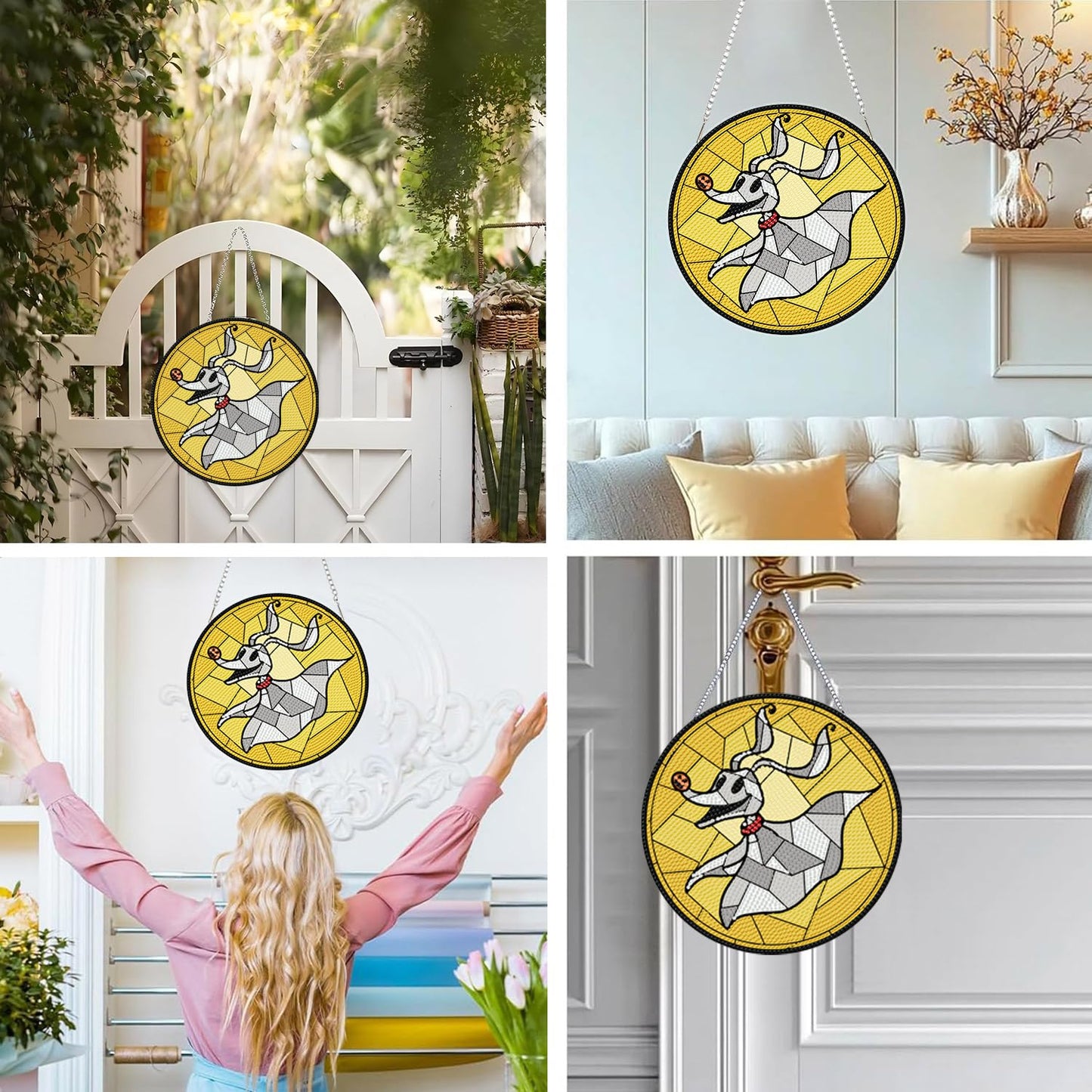 DIY Diamond Art Hanging Kit for Adult,Halloween Acrylic Diamond Art Painting Window Pendants Home Garden Wall Hanging Kits Festival Gift