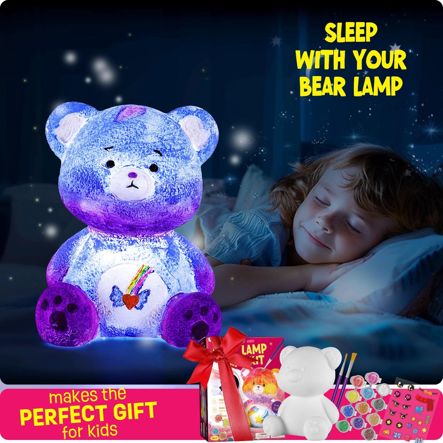 LAOESE Paint Your Own Bear Lamp Kit, Art Supplies Bear Painting Kit for Kids 6-12, Arts and Crafts for Kids Ages 8-12, Bear Toy Girls Boys Birthday Gifts for Kids Ages 3 4 5 6 7 8 9 10 11 12+