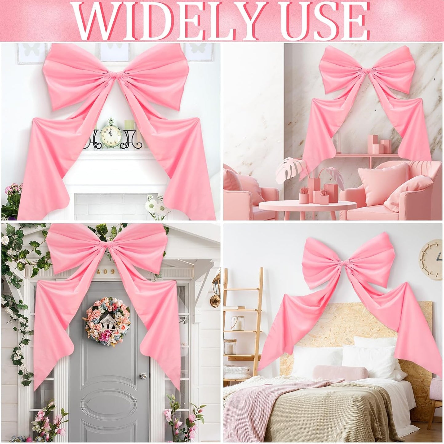 Wavwavw Giant Wall Bow Decorations - 39 x 72 Inch Pink Ribbon Decor for Birthday, Baby Shower & Weddings