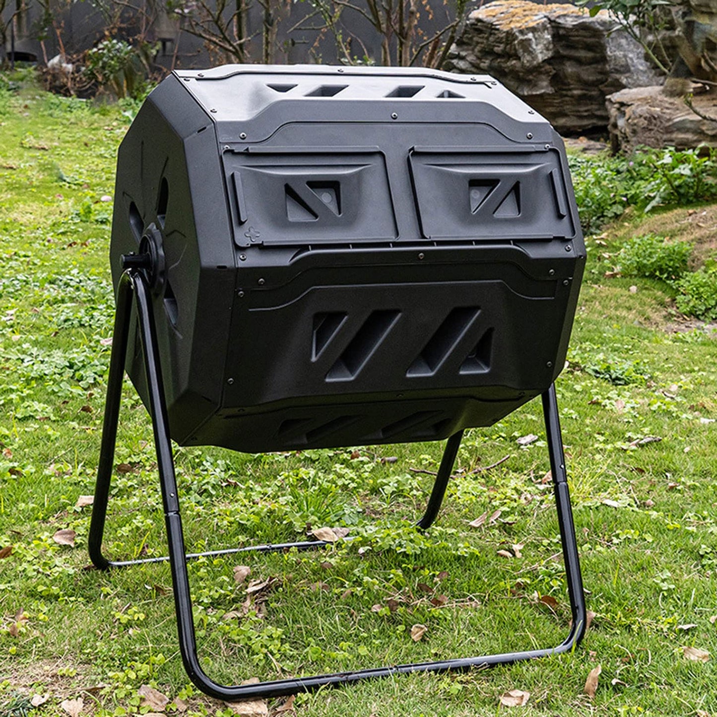 Kitchen Compost Bin, Outdoor Dual Chamber Tumbling Composter, Outdoor Rotating Compost Tumbler Bin for Garden, Kitchen, and Yard Waste, 160L/42Gallon,Indoor Compost Bin with Lid
