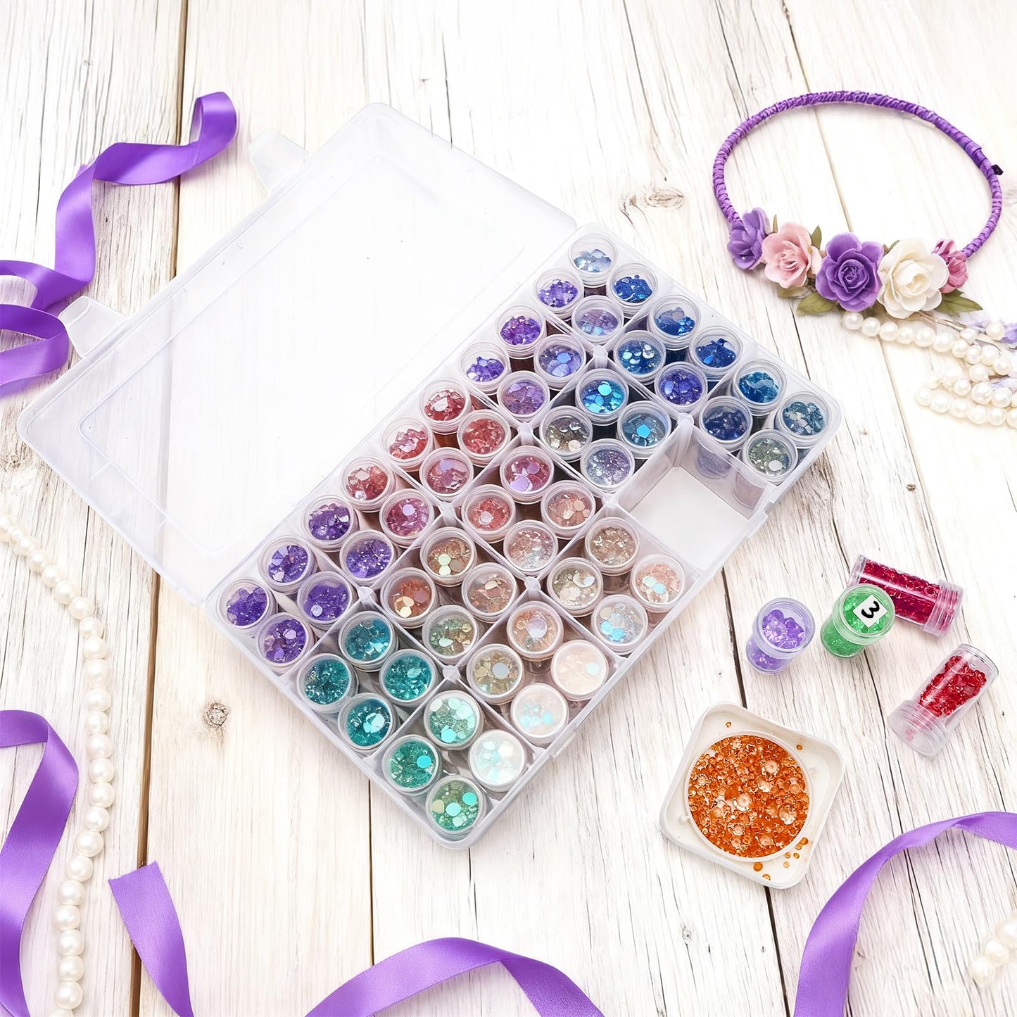 Pumtus 2 Pack Diamond Art Storage Containers, 120 Grids Beads Organizer Box with Label Stickers, Plastic 5D Embroidery Accessories Storage Case Jars for DIY, Art, Craft, Rhinestone, Seed
