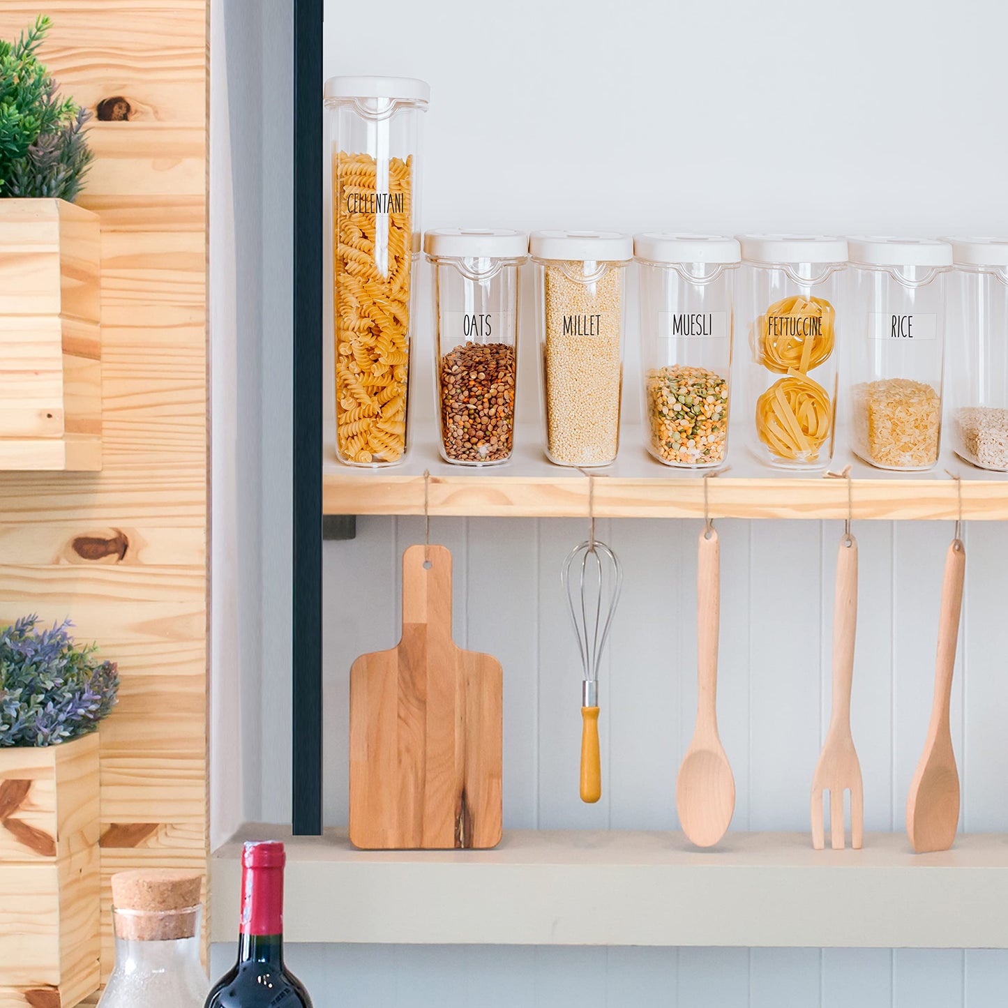 Hebayy 612 All Caps Minimalist Pantry Food Labels, Herb Spice Seasoning Oil Stickers, Plus 51 Blank Ones, Waterproof, Oil & Tear Resistant, No Residue, Expand Version for Kitchen Containers Jars