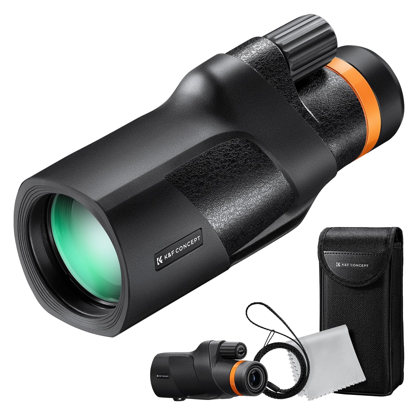 K&F Concept® IP68 10 Meters Waterproof 12X50 Monocular Telescope with Cleaning Cloth, Scope BAK-4 Prism FMC for Stargazing, Birdwatching, Hunting, Camping, Traveling, HD Monocular for Adults