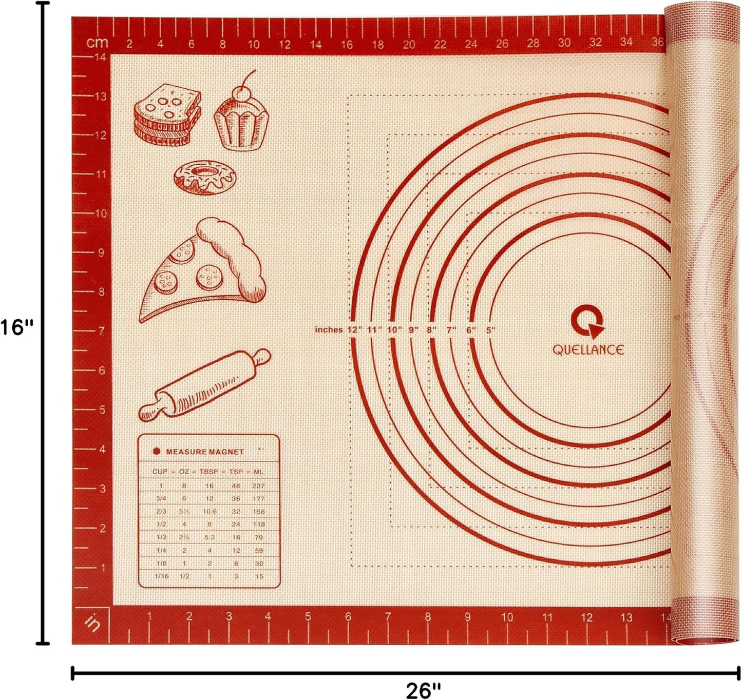 Silicone Baking Pastry Dough Mat - Extra Large 26x16 Inch Nonstick Rolling Sheet for Cookies & Bread