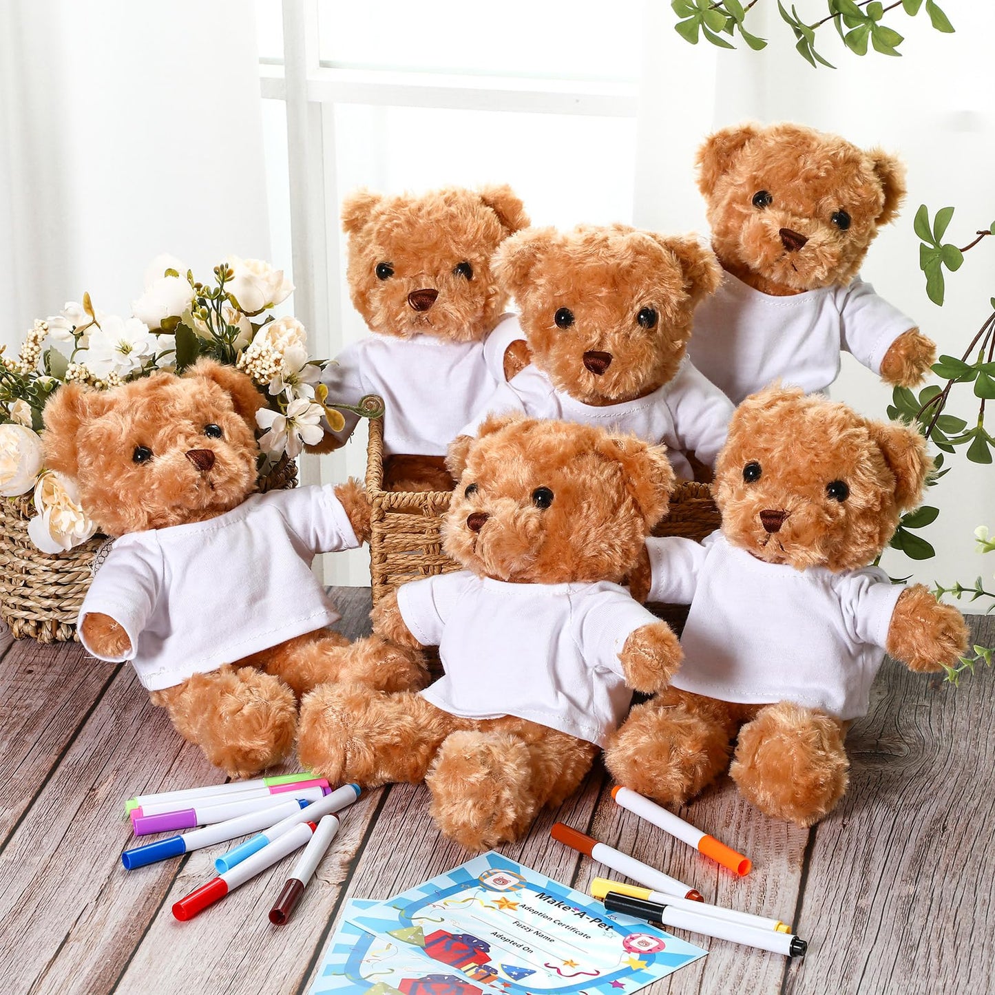 40 Pcs Make Your Own Stuffed Animal Bear Kit DIY 2026 Graduation Plush Gift 10 Pcs 9.84 Inches Rose Velvet Bear 10 White T Shirt 10 Set 12 Color Pen and Card for Graduates Party Craft Gift(Brown)