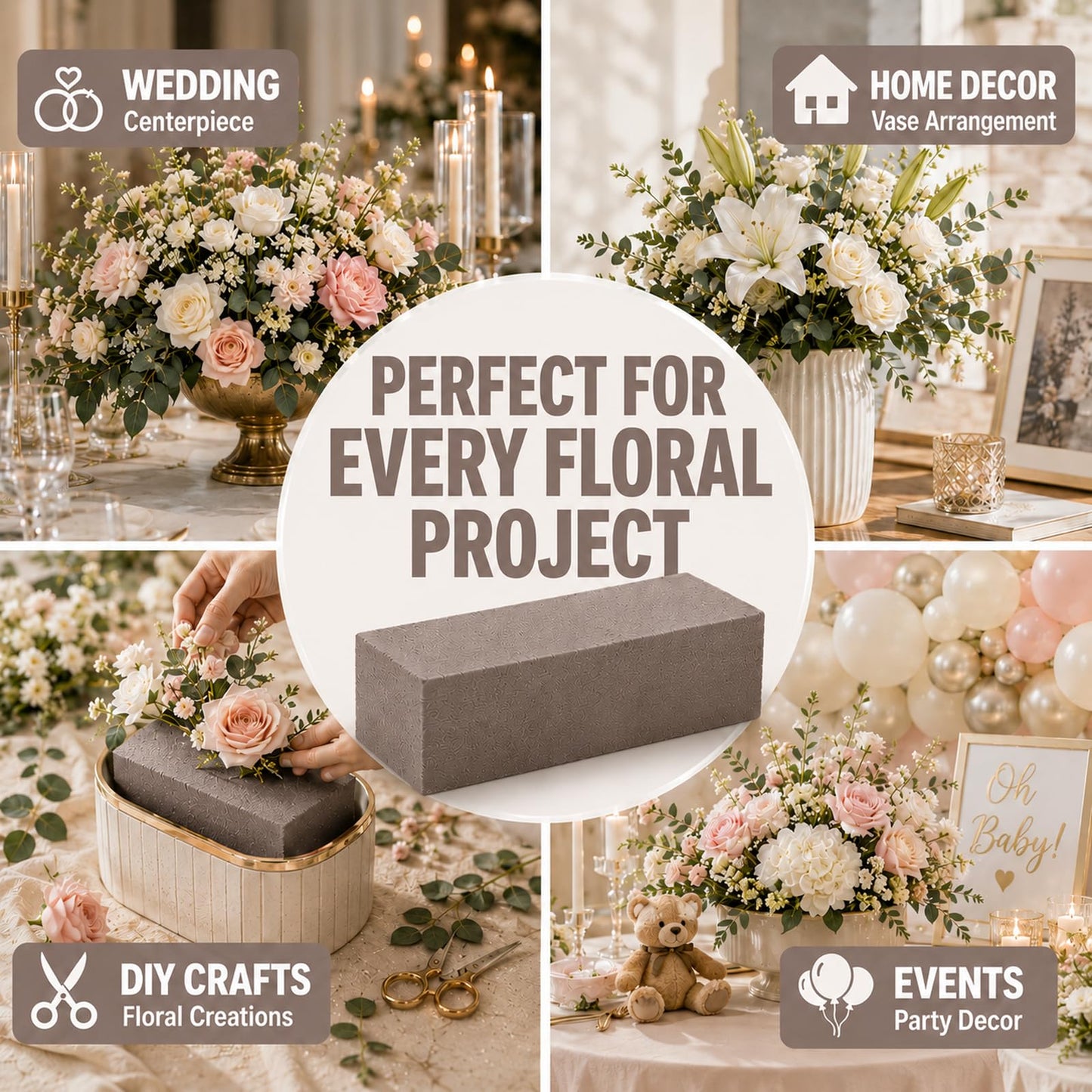30 Pack Floral Foam Blocks for Fresh and Artificial Flowers – Grey Wet Foam for Flower Arrangements, Florist Foam for Centerpieces, Bouquets, Crafts, DIY Cutting (Grey)