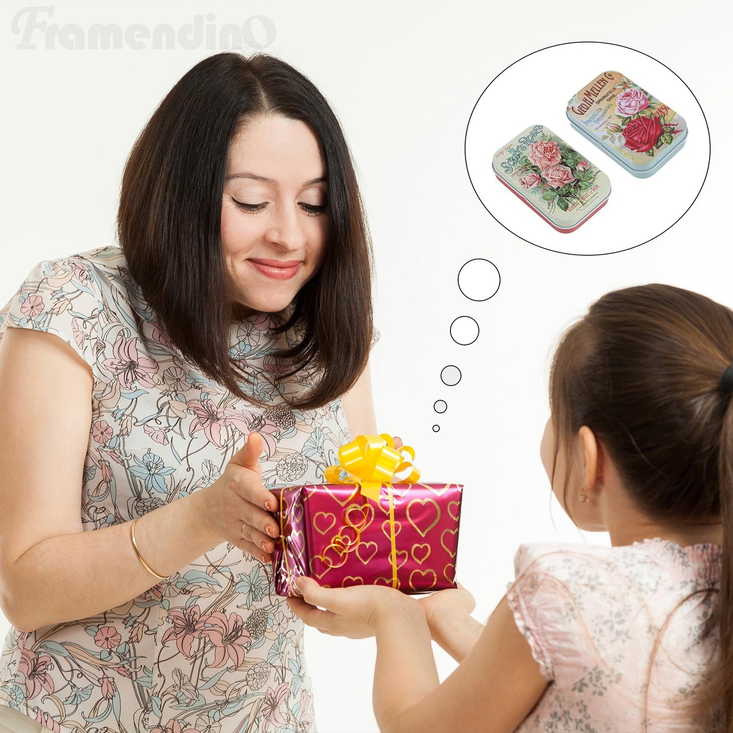 Framendino, 5 Pack Vintage Flowers Tinplate Tin Box Jewelry Candy Containers with Lid for