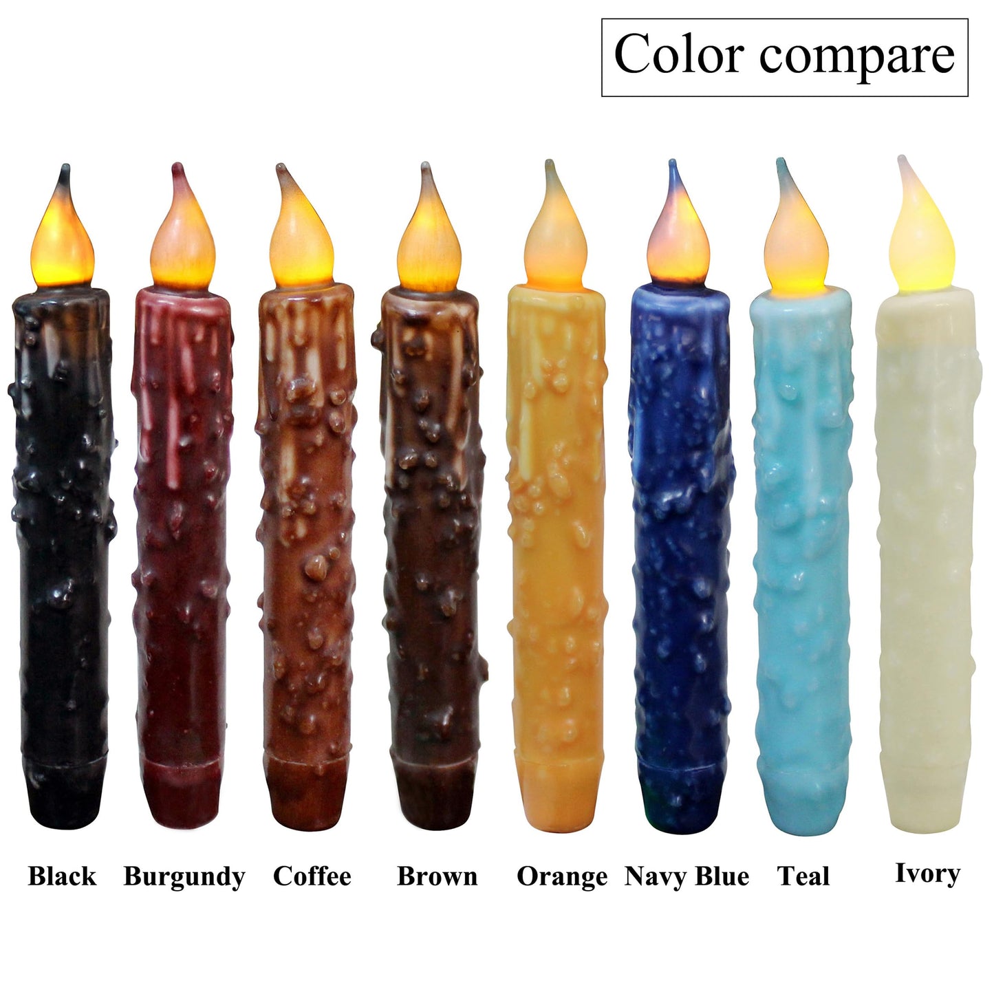 CVHOMEDECO. Real Wax Hand Dipped Battery Operated LED Timer Taper Candles Rustic Primitive Flameless Lights Decor, 6-3/4 Inch, Navy Blue, 2 PCS in a Package