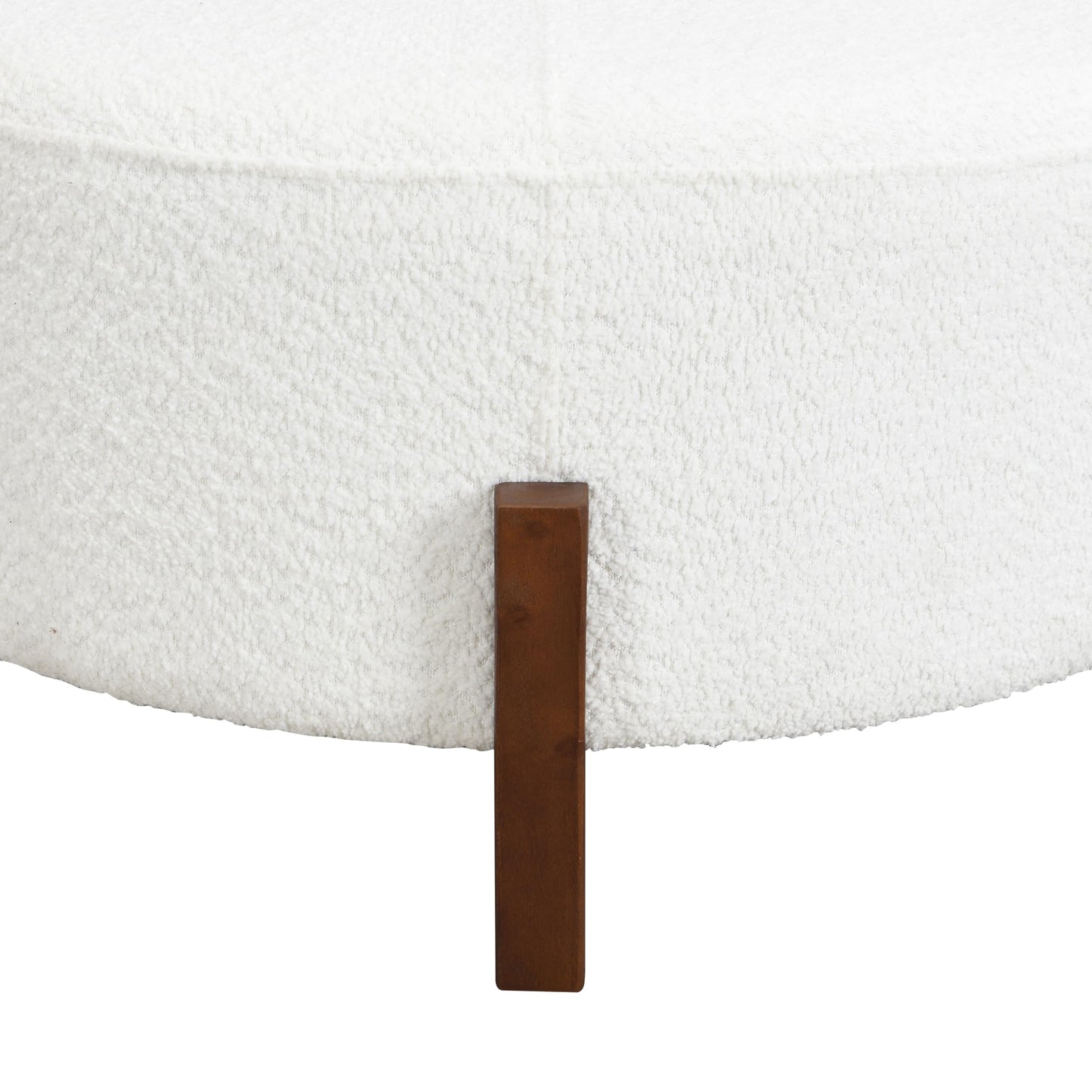 Christopher Knight Home Holmes Modern Boulce Upholstered Ottoman Coffee Table, Wooden Round Cocktail Ottoman, Large Living Room Sofa Footstool/Footrest, White+Walnut