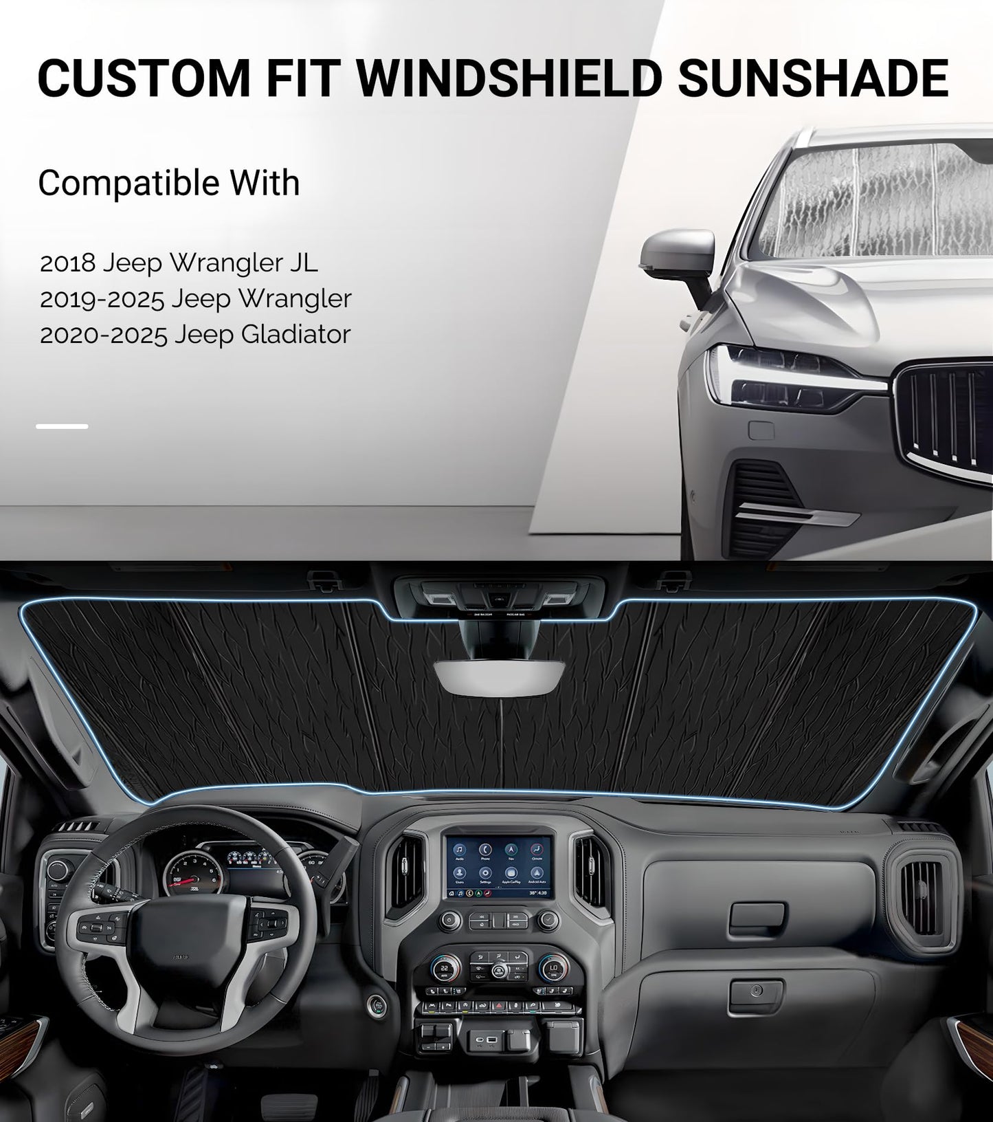 Pigenius Windshield Sun Shade for Jeep Wrangler JL 2018-2025, Gladiator 2020-2025 Front Window Sunshade - AstraGuard