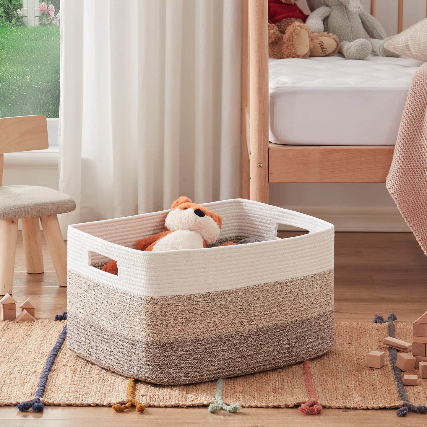 OIAHOMY Large Blanket Basket, 22”x17”x12” Rectangle Woven Baskets, Nursery Blanket Storage Living Room, Toy Storage With Handle, Large Baskets for Organizing-Gradient Yellow