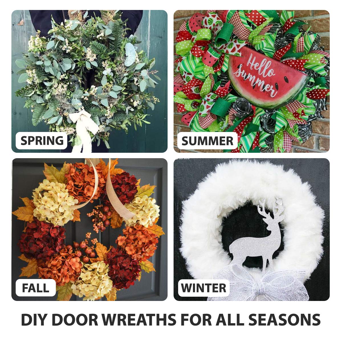 8 Pack Wire Wreath Frame 12 Inch Metal Form Ring for Crafts DIY Front Door Christmas New Year Valentines Wedding Garden Home Party Decoration with 38 Yard Paddle Wire