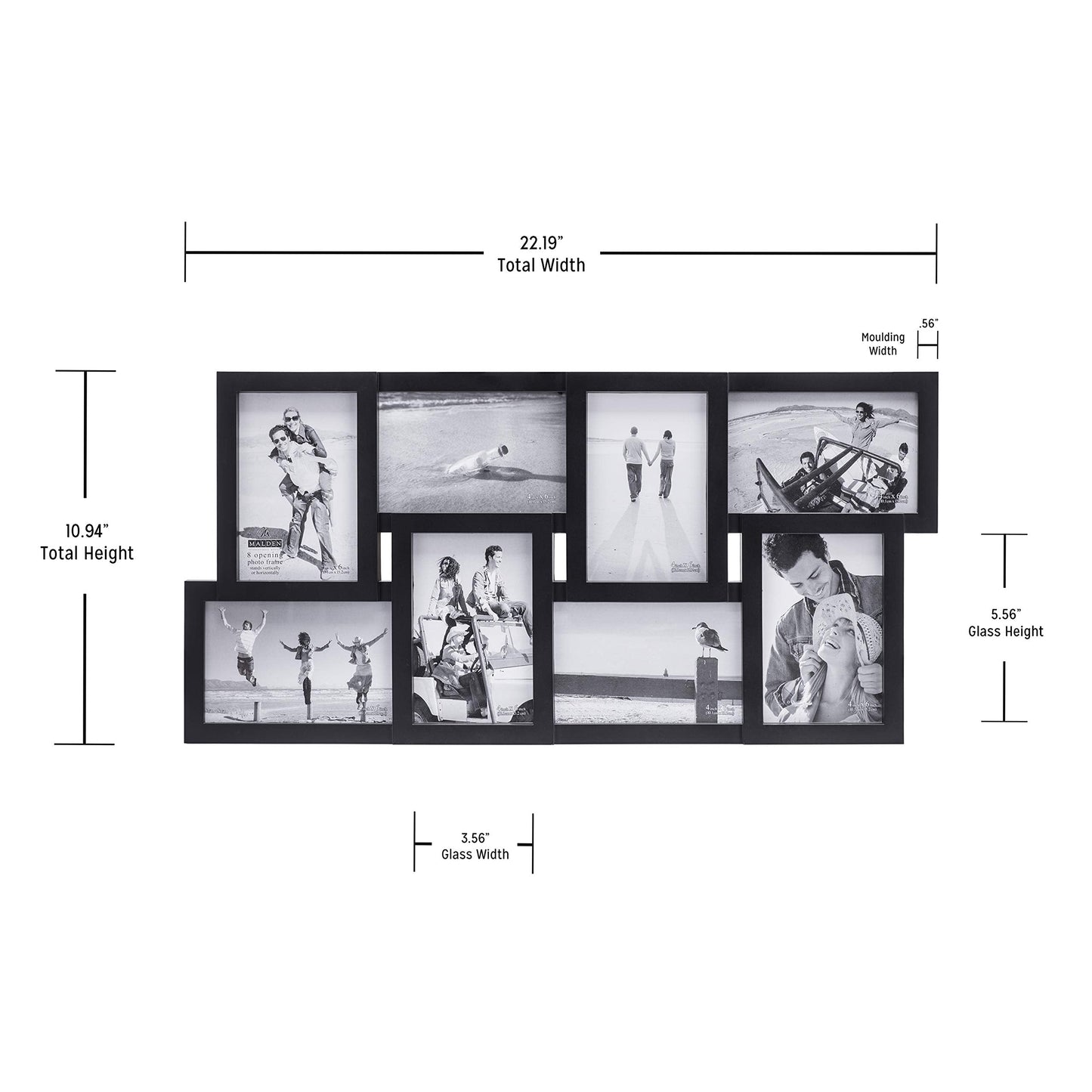 Malden International Designs Collage Picture Frame for Wall, Holds Eight Photos : 4-6x4 and 4-4x6 Inch - Black Plastic, Wall Decor for the Home