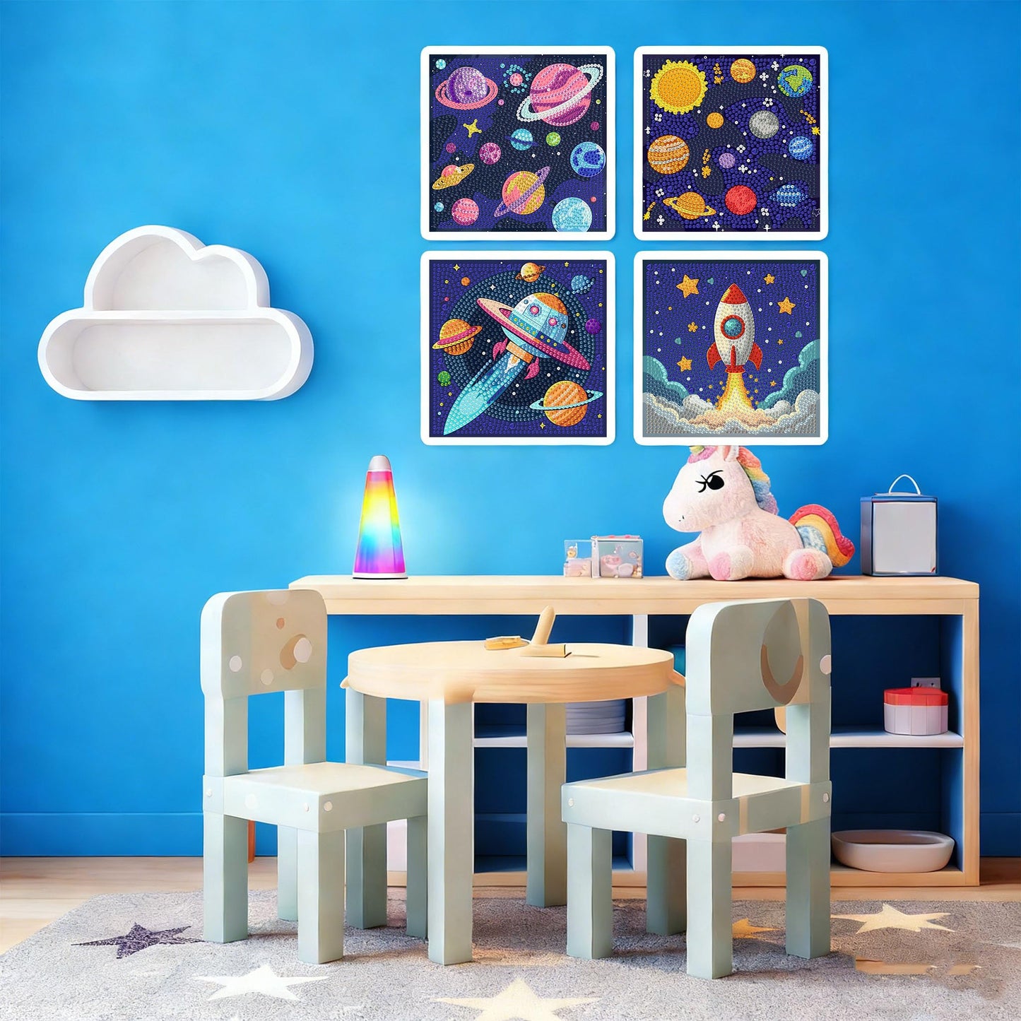 bleihum 4 Pack Diamond Art Painting Kits for Kids, Space Small Diamond Art for Kids Ages 8-12, Cute Gem Art Kits for Kid Gift Home Wall Decor 6X6 inch