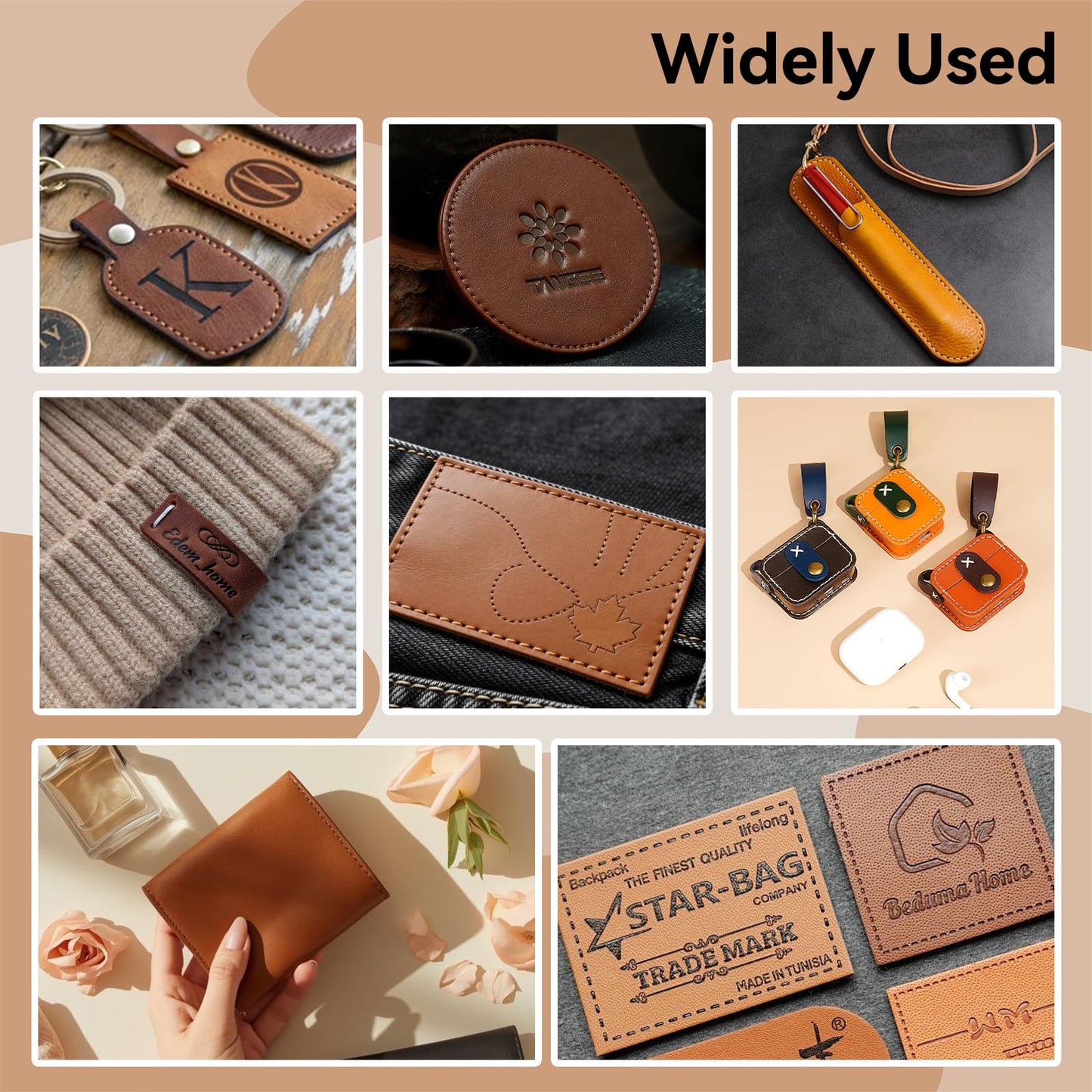 VMYTH 12 Pcs Leather Blanks for Laser Engraving with Adhesive, 12.6x10.2 Faux Leather Sheets for Hat Patches, 3 Dark & 3 Light Brown + 6 Mix Colors, Laserable Leatherette for DIY