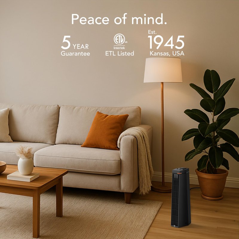 Vornado Rise 20H (2025) Whole Room Tower Heater for Home, 3 Heat Settings, Advanced Safety, Targeted Heating, 20 Inches Tall, Manual Control Dial, Heater for Bedroom, Office, and Home Use, Black