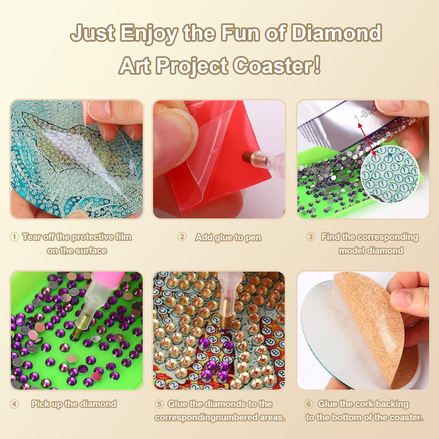 8 Pcs Coffee Diamond Art Coasters Kits with Holder, DIY Diamond Painting Coasters for Adults and Beginners, Small Diamond Art Kit Craft Supplies with Non-Slip Cork Base for Home Decor Gift 4.02inch