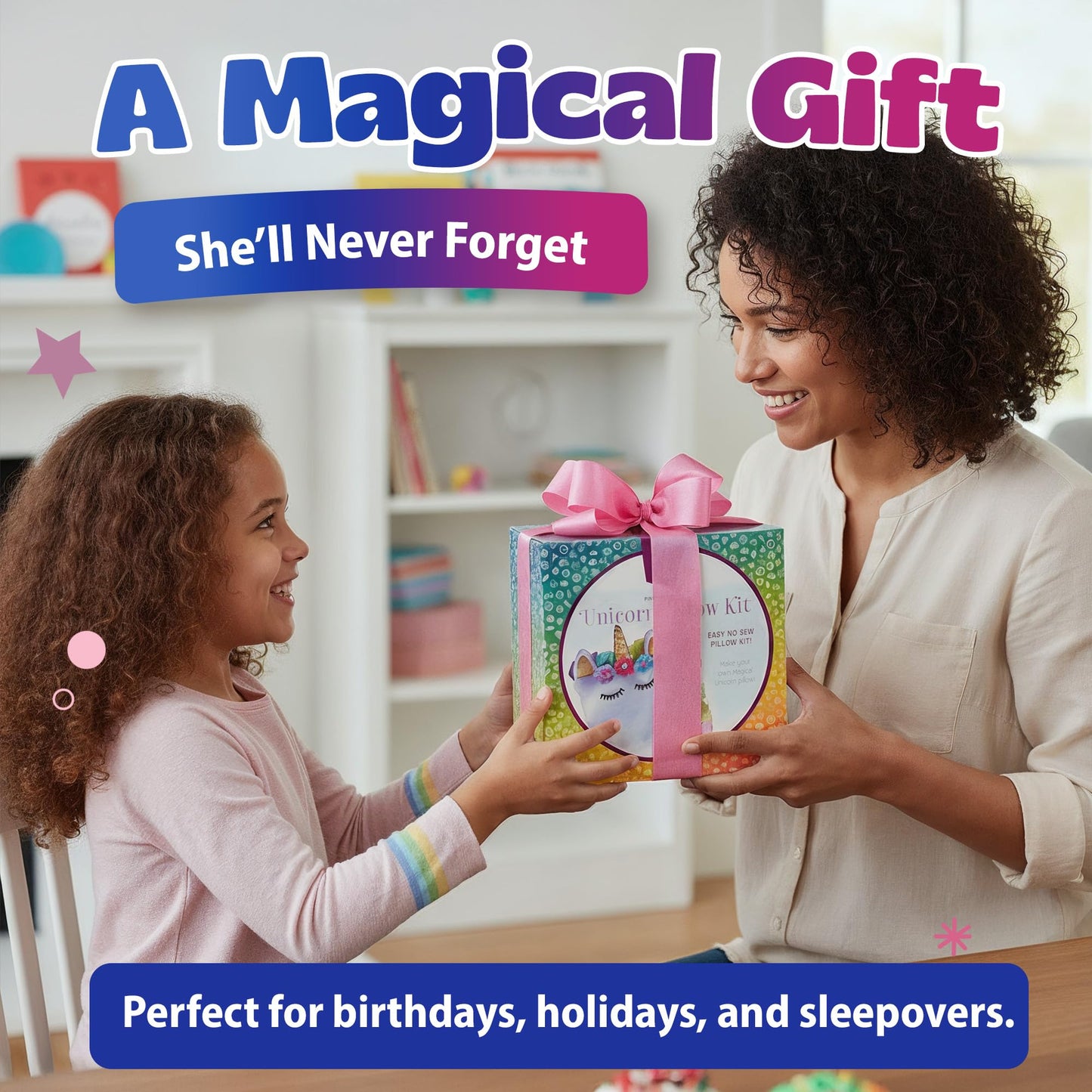 Pinwheel Crafts Unicorn Pillow Kit - No Sew Unicorn Craft Kit - Gifts for Girls, Arts and Crafts for Kids Ages 4-8 - Unicorn Toys for 6 Year Old Girl Gifts, Birthday, Easter, Toddlers, Teens