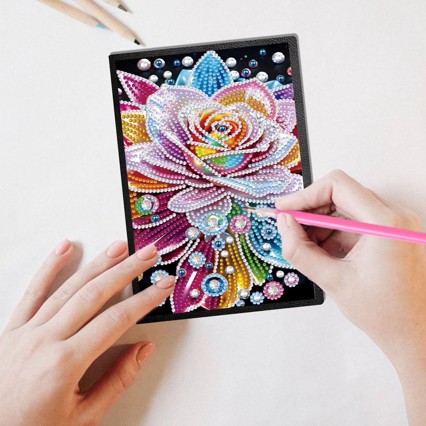 JISHSHAY Flower Diamond Art Notebook Journal Flower Diamond Painting Note Book Gem Art Sketchbook Mosaic Kits for Adults Diary Gem Painting Leather Journal Blank Notebook with Special Shaped Drills A5