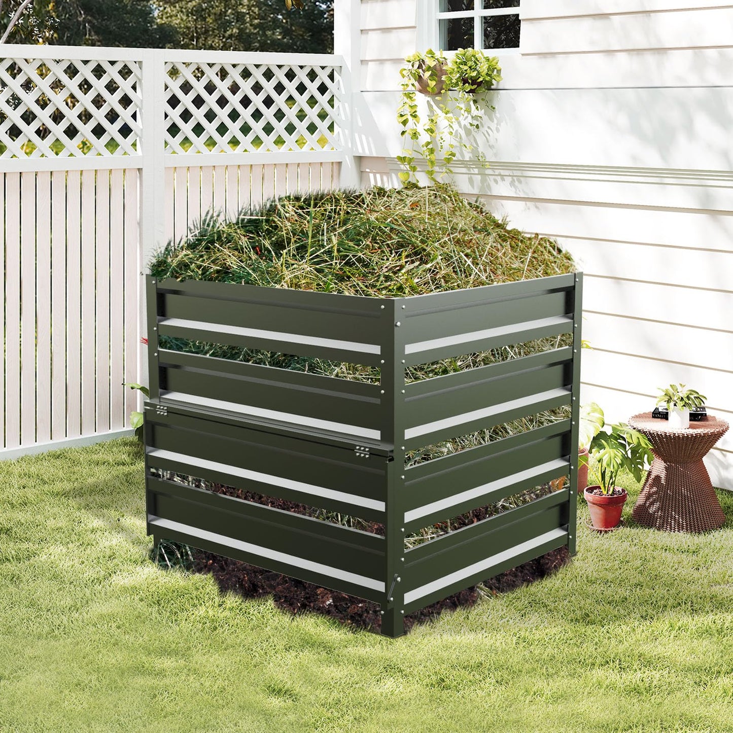 Trellume Compost Bin Outdoor - 285 Gallon Composter with Rust-Proof Coating, Painted Finish, Large Compost Bin for Producing Fertilizer from Kitchen Waste and Fallen Leaves(Metal)