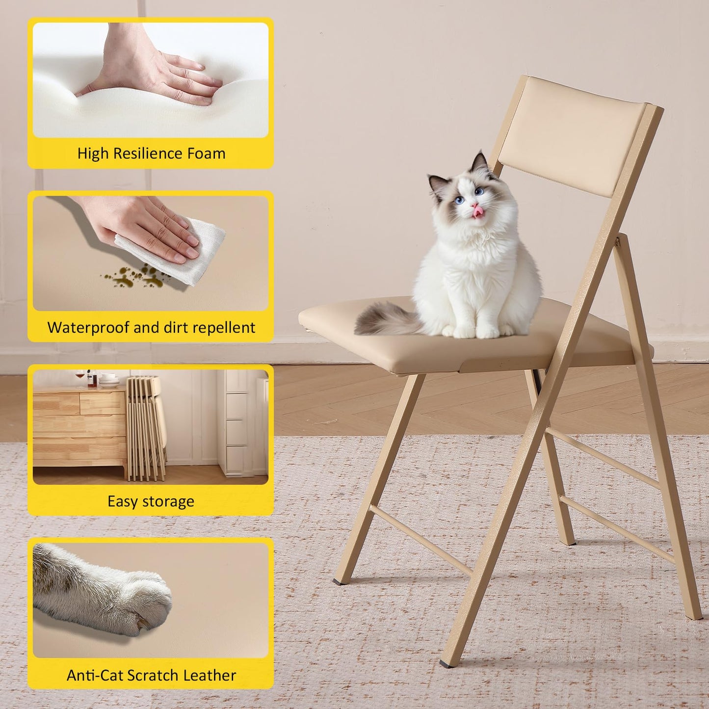 VASTATIO Folding Dining Chairs and Table Set, Space-Saving Dining Table and 2 Padded Steel Frame Folding Chairs(Wood), Drop Leaf Dining Table with Extra Large Storage Space and 2 Drawers