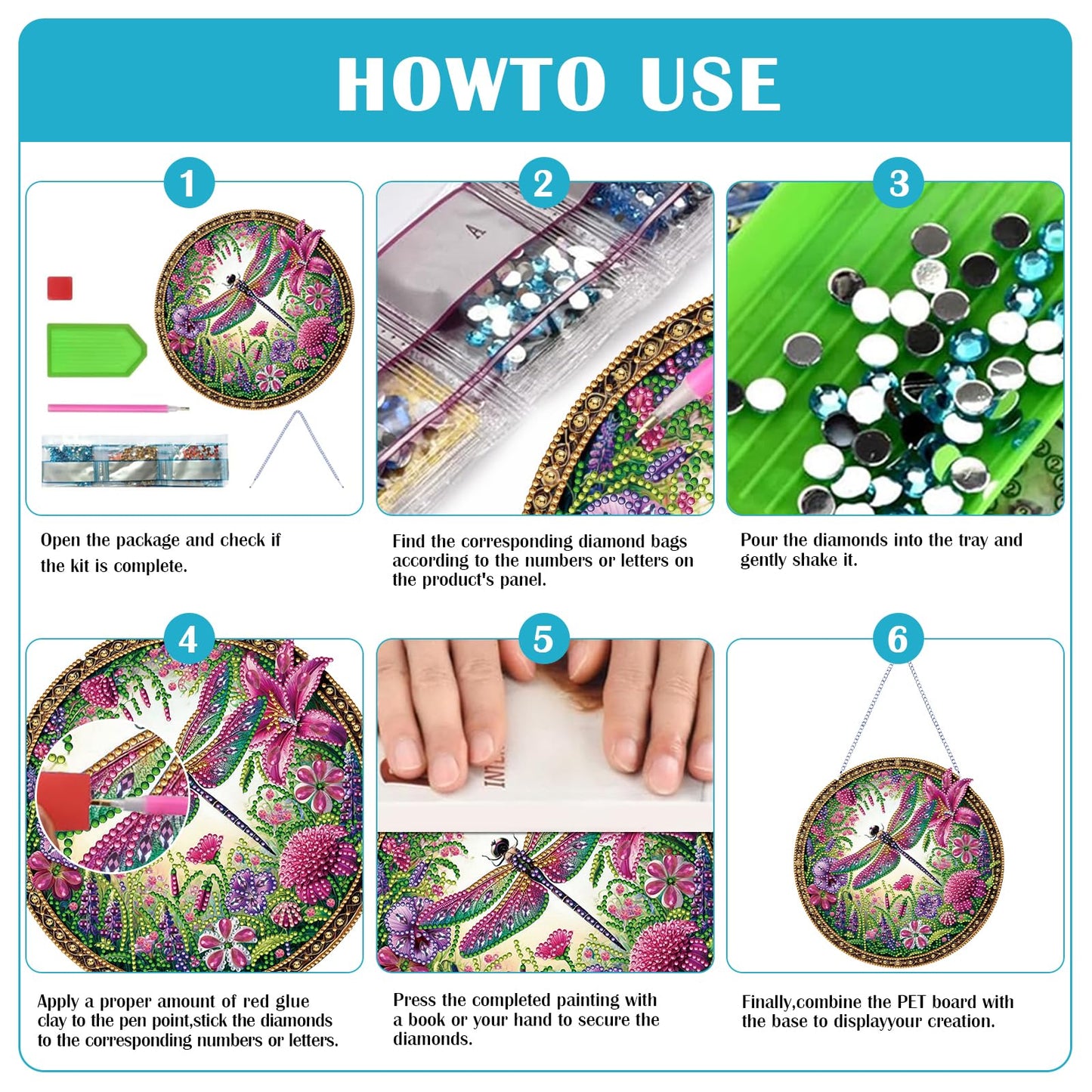 C'eitura DIY Flower Dragonfly Diamond Art Round Shape Hanging Pendant Kits for Home Decor, Unique Gift for Women & Teens