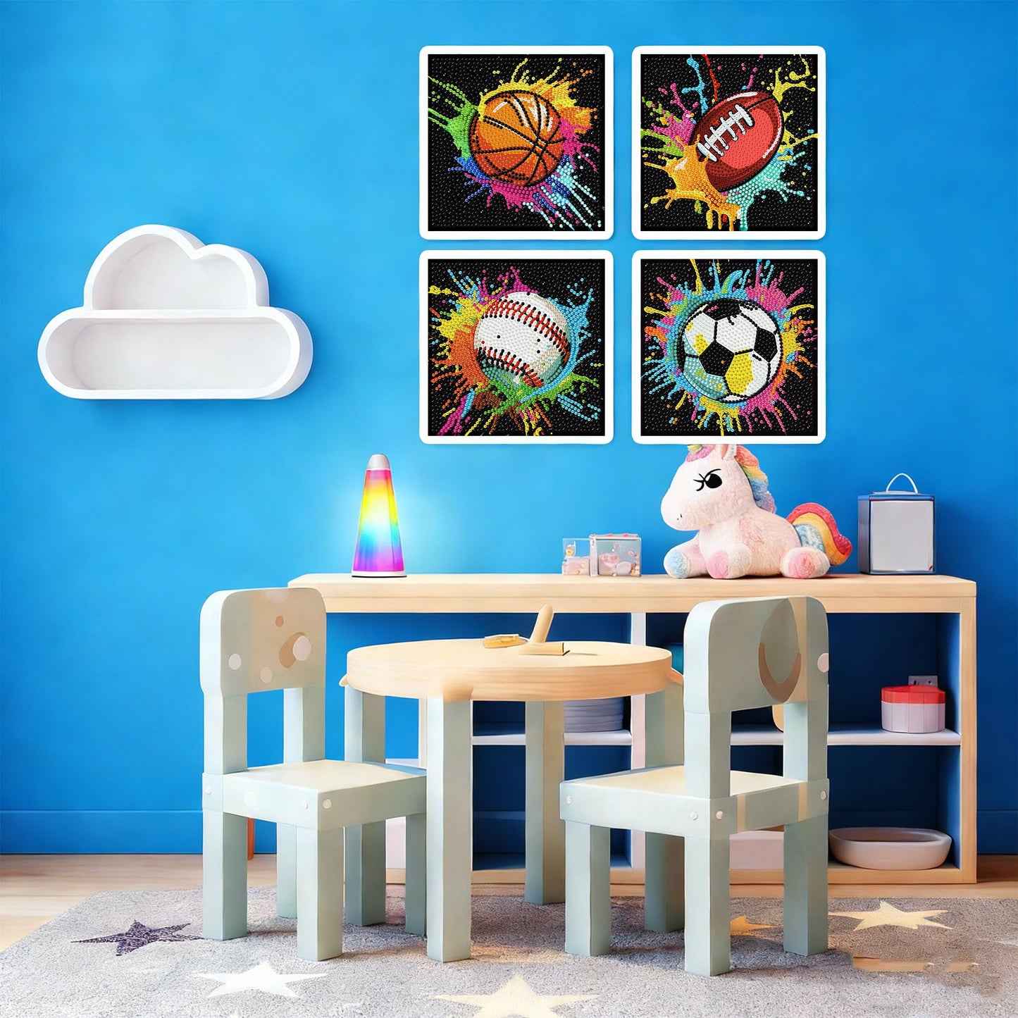 bleihum 4 Pack Diamond Art Painting Kits for Kids, Sports Small Diamond Art for Kids Ages 8-12, Cute Football Gem Art Kits for Kid Gift Home Wall Decor 6X6 inch