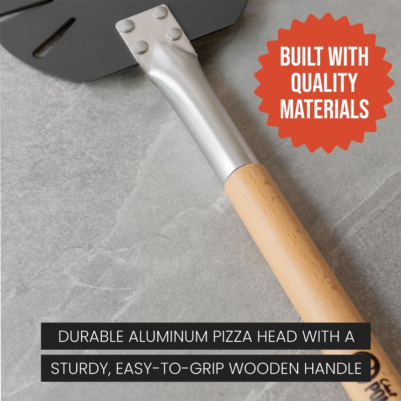 Chef Pomodoro Aluminum Turning Pizza Peel with Detachable Wood Handle for Easy Storage, Pizza Turner, Pizza Turning Peel, Luxury Pizza Paddle for Baking Homemade Pizza Bread (9-Inch)