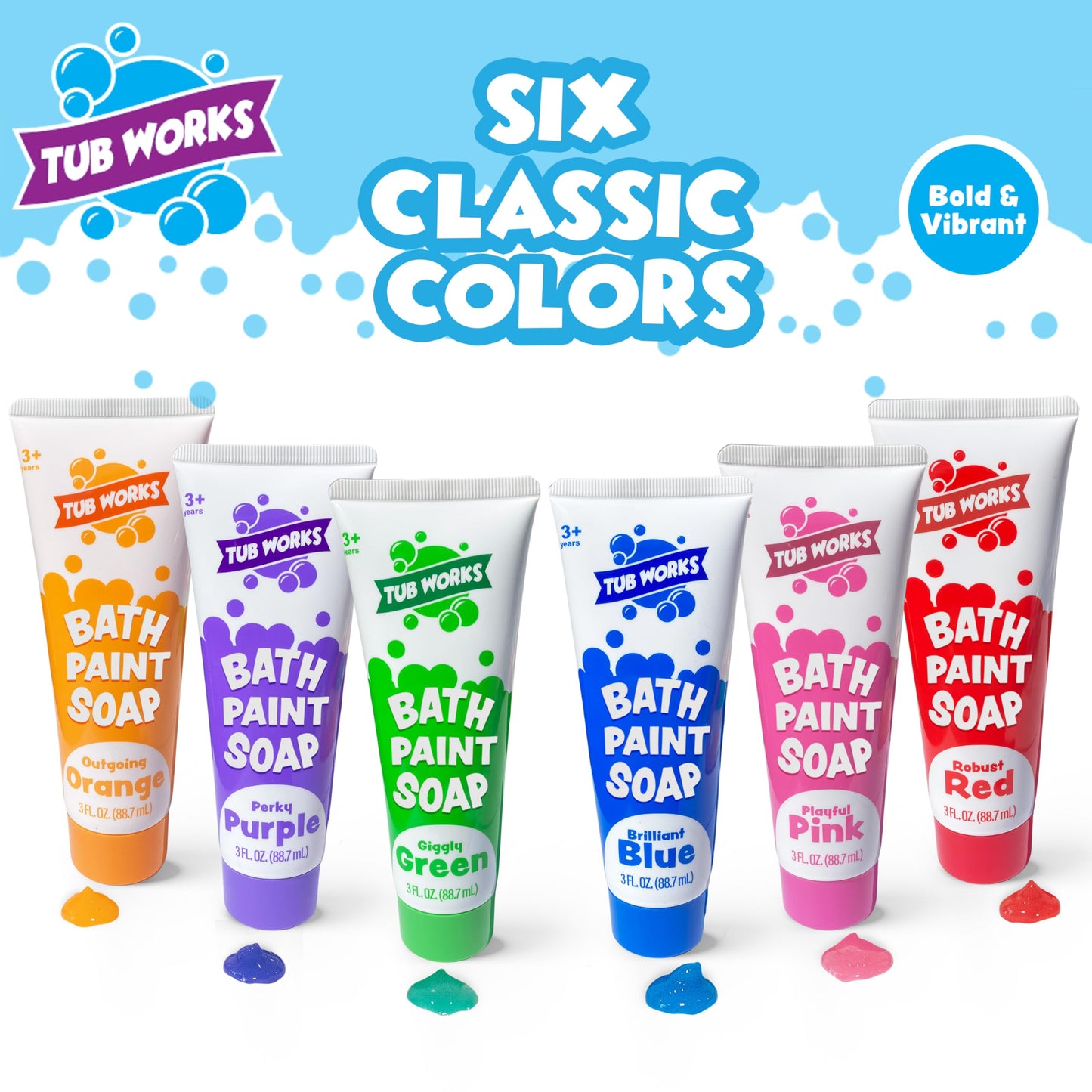 Tub Works® Bath Paint Soap Bath Toy, Classic 6 Pack | Non-Toxic | Washable Bathtub Paint for Finger Painting on Tub Walls | Ideal Toddler Bath Toys for Creative Play | Easy to Clean, Fun Bath Art