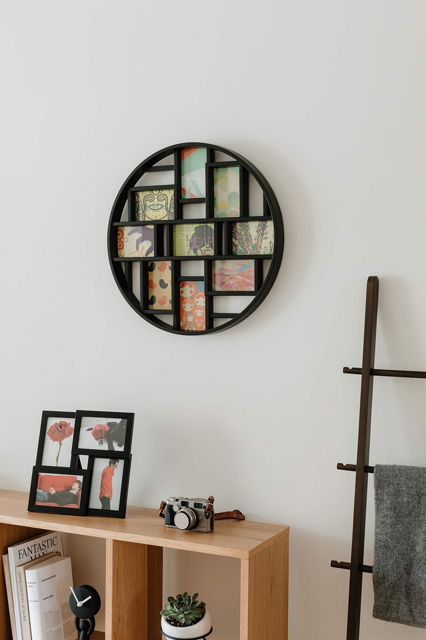 Umbra Luna Collage Picture Frame Holds Nine 4x6 Photos, Large 22-Inch Diameter, Black