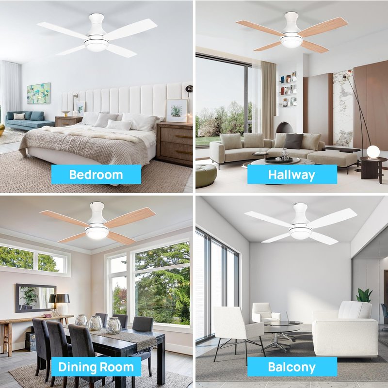 Consciot 52 inch Ceiling Fans with Lights Remote, Modern Ceiling Fan with Light, Dimmable 3 CCT, DC Motor, Easy Installation, Flush Mount for Bedroom Patio Living Room Kitchen Portico, Modern White