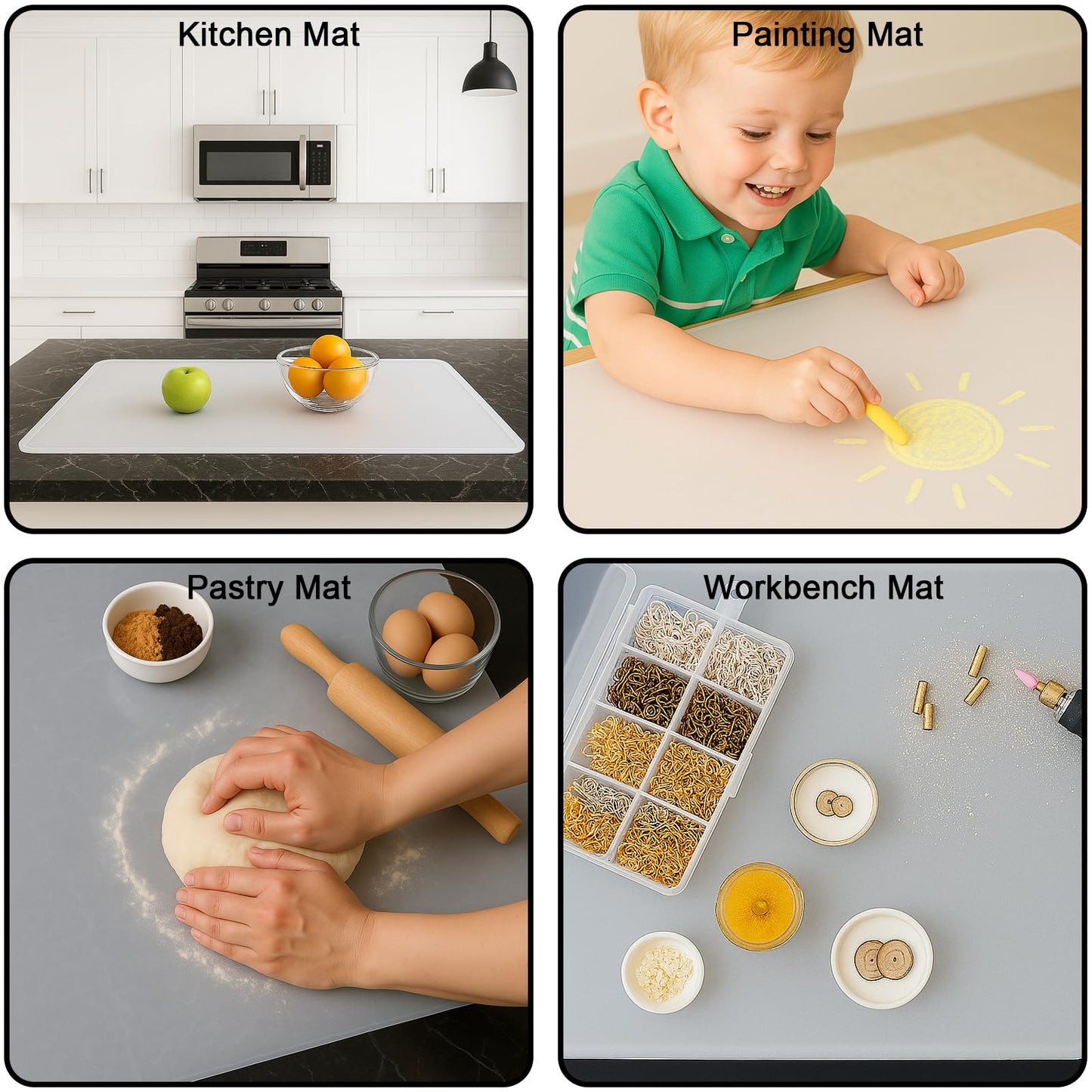 Silicone Mat 35.4"x23.6" Silicone Mats for Kitchen Counter Heat Resistant Mats for Countertop, Countertop Protector Mat, Edge Heightening Nonstick Waterproof Multipurpose Table Mat Translucent