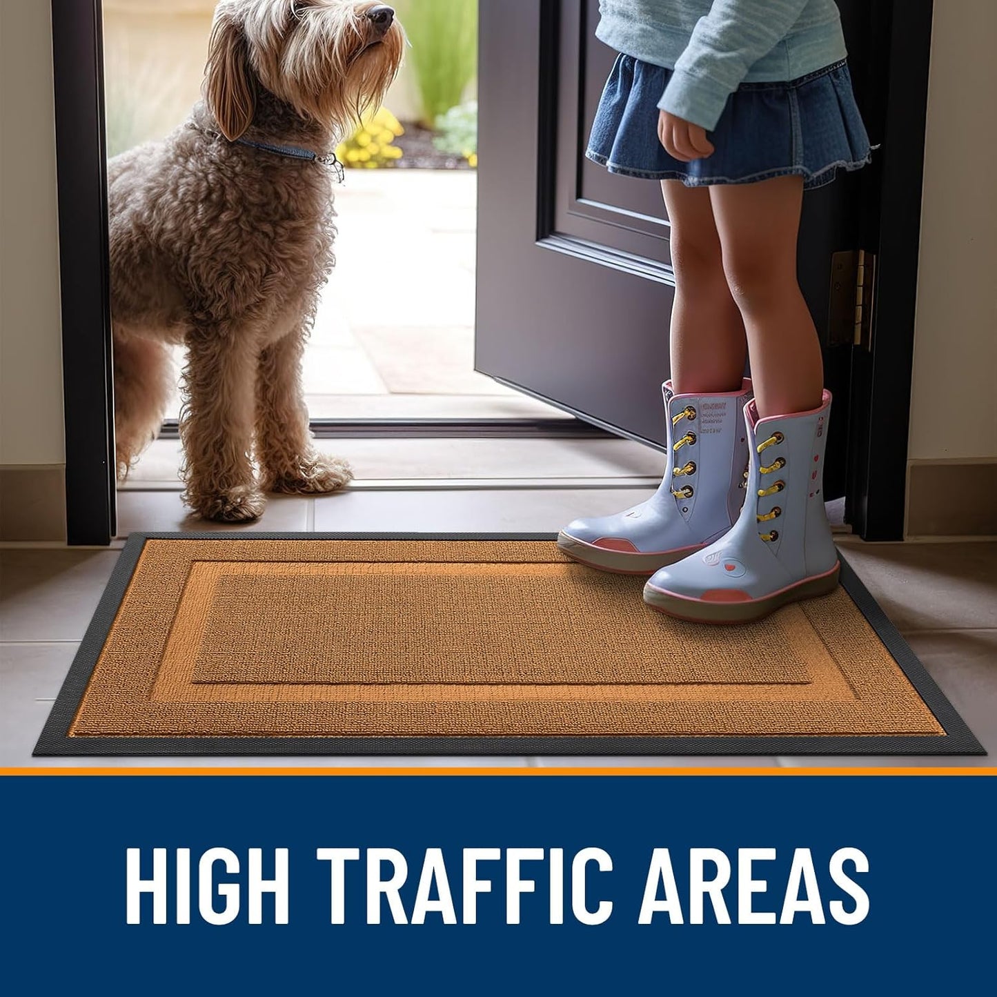 OLANLY Waterproof Front Door Mat - All-Season Indoor/Outdoor Doormat, Easy Clean, 47x23, Tangerine Orange