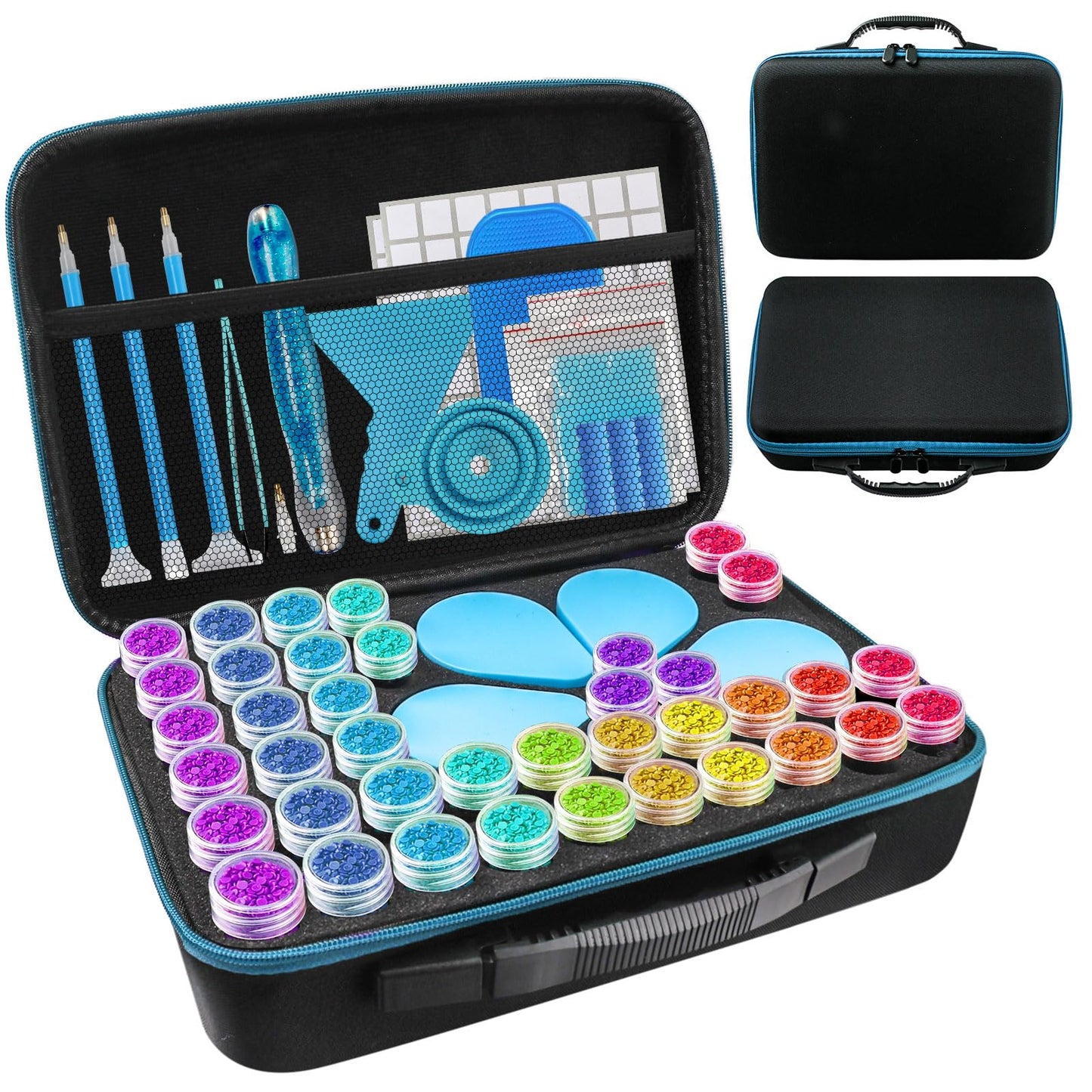Aicmerk 60 Slot Diamond Art Storage Containers, Portable Diamond Painting Organizer with Tools, Leak Proof Bead Storage Container for Craft Supplies and DIY Art Accessories