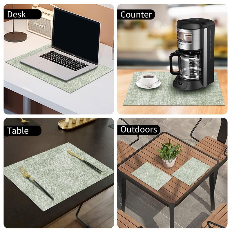 homing Faux Leather Heat Resistant Placemats 12 Packs, Waterproof Wipeable Dining PU Place Mats for Indoor & Outdoor, Easy to Clean, Light Green