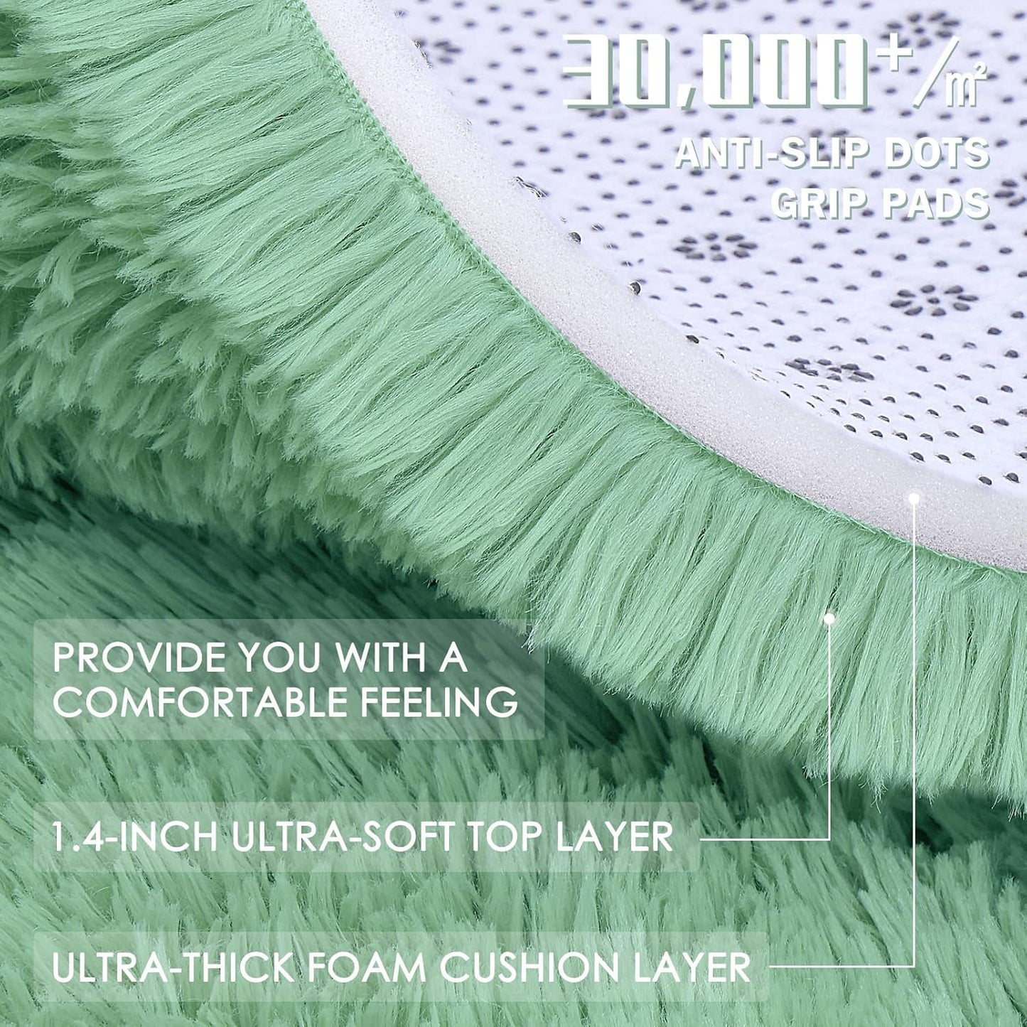 OLANLY Area Rugs - Soft Fluffy Shaggy Indoor Carpet for Living Room & Bedroom | 4x5.9 ft Mint Green