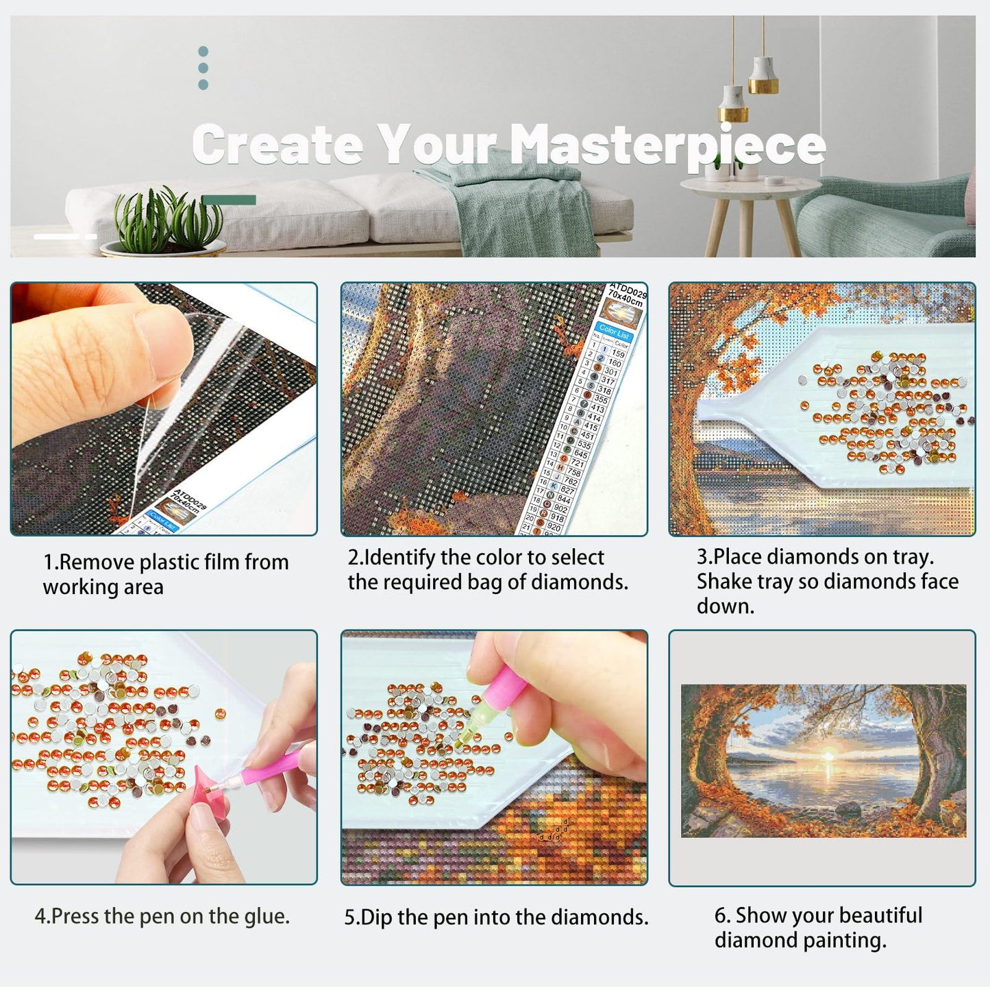 ATDMS Large Diamond Art Kits for Adults - 5D Landscape Diamond Painting Kits for Adults DIY Full Drill Diamond Painting Sunset Lake Gem Art Kits for Home Wall Decor 27.5x15.7 Inch