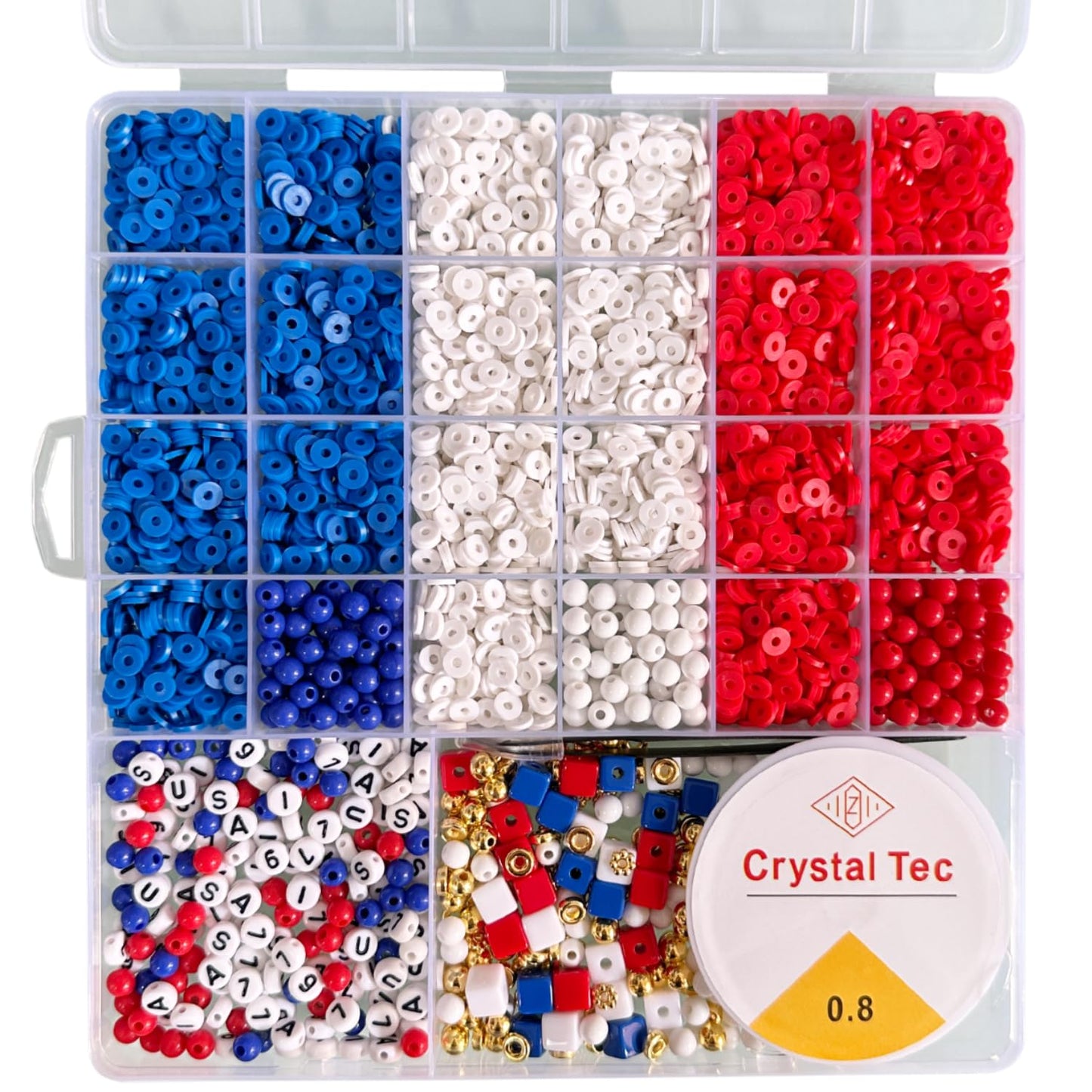 USA Clay Beads Bracelets Jewelry Making Kit, Veternas Day, Memorial Day, 4th of July, Independence Day, Party Supplies Faovrs, USA Flag Art and Craft DIY Keychain Making Set, (Red White Blue, 1 Box)