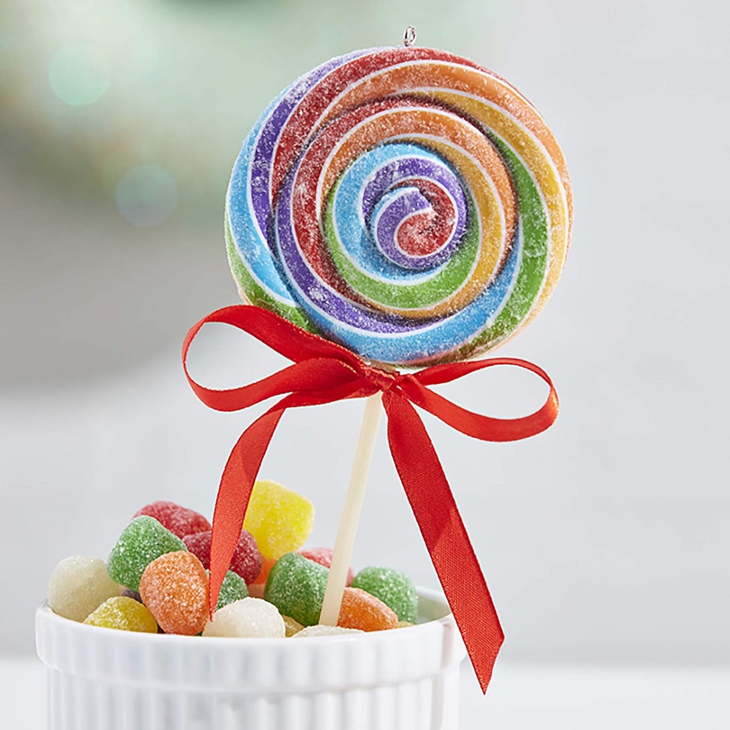 Raz 7" Rainbow Swirl Claydough Lollipop Christmas Ornament