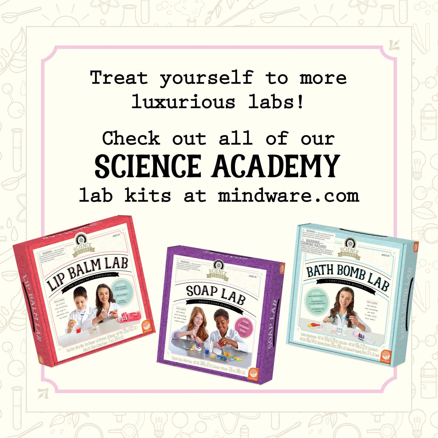 MindWare Science Academy Lava Lip Gloss Lab - 33 Piece Lip Gloss Making Kit - Make 3 DIY Lip Glosses