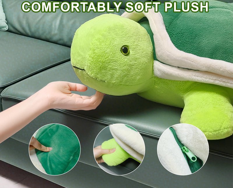 Couch Cup Holder Pillow Tray & Caddy,Headrest and Giant Turtle Stuffed Animal-For Sofa, Bed, Car,Camping, Double Smooth zippers for the shell, soft plush.Spill-Proof Machine Washable tray (23inches)