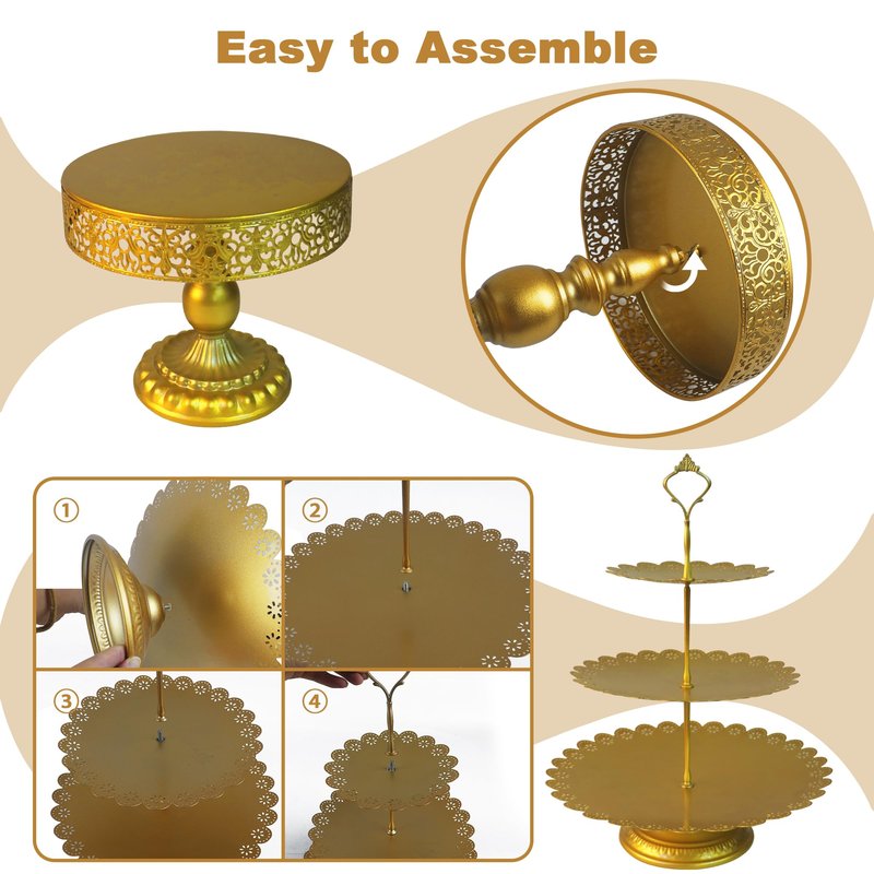 Gold Cake Stands Set, 5pcs Metal Tiered Cupcake Diaplay Stand Serving Platter for Dessert Table, Dessert Candy Fruit Tray for Wedding Baby Shower Birthday Party