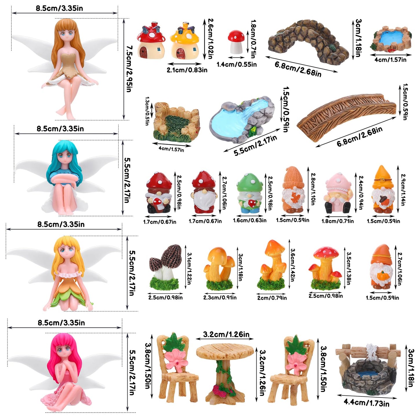 29Pcs Fairy Garden Accessories, Miniature Garden Ornaments Landscape Decorations Mini Fairy Figures Gnome Figure Animal Plant Furniture Set for DIY Terrarium Potted Plants Dollhouse Desk Decor
