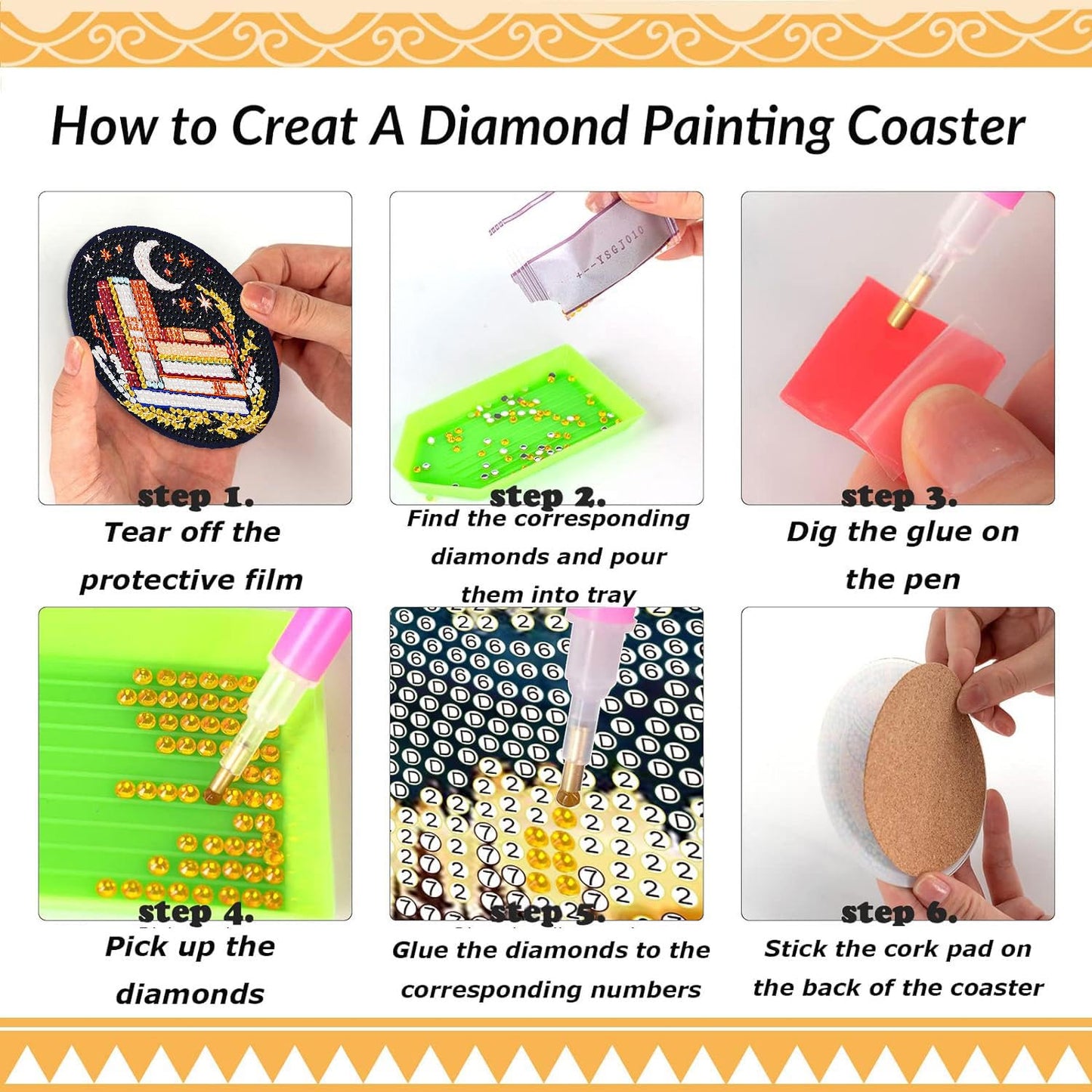 8 Pcs Bookshelf Diamond Art Coasters Kit - DIY 5D Small Diamond Painting Coasters with Holder, Mini Diamonds Arts Kits for Adults Coaster, Gem Art Arts and Crafts for Adults