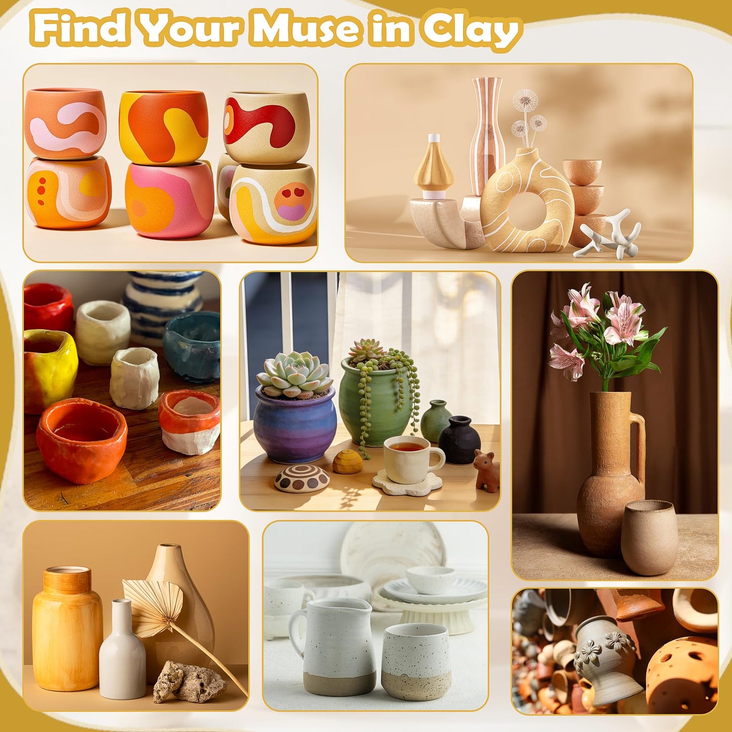 Texilo Air Dry Clay Kit for Adults, Pottery Starter Tools for Beginner, DIY Painting Making Set with Clay,Paints,Sculpting Tools,Varnish, Guide, Christmas Birthdays Gift for Arts Crafts Lover at Home