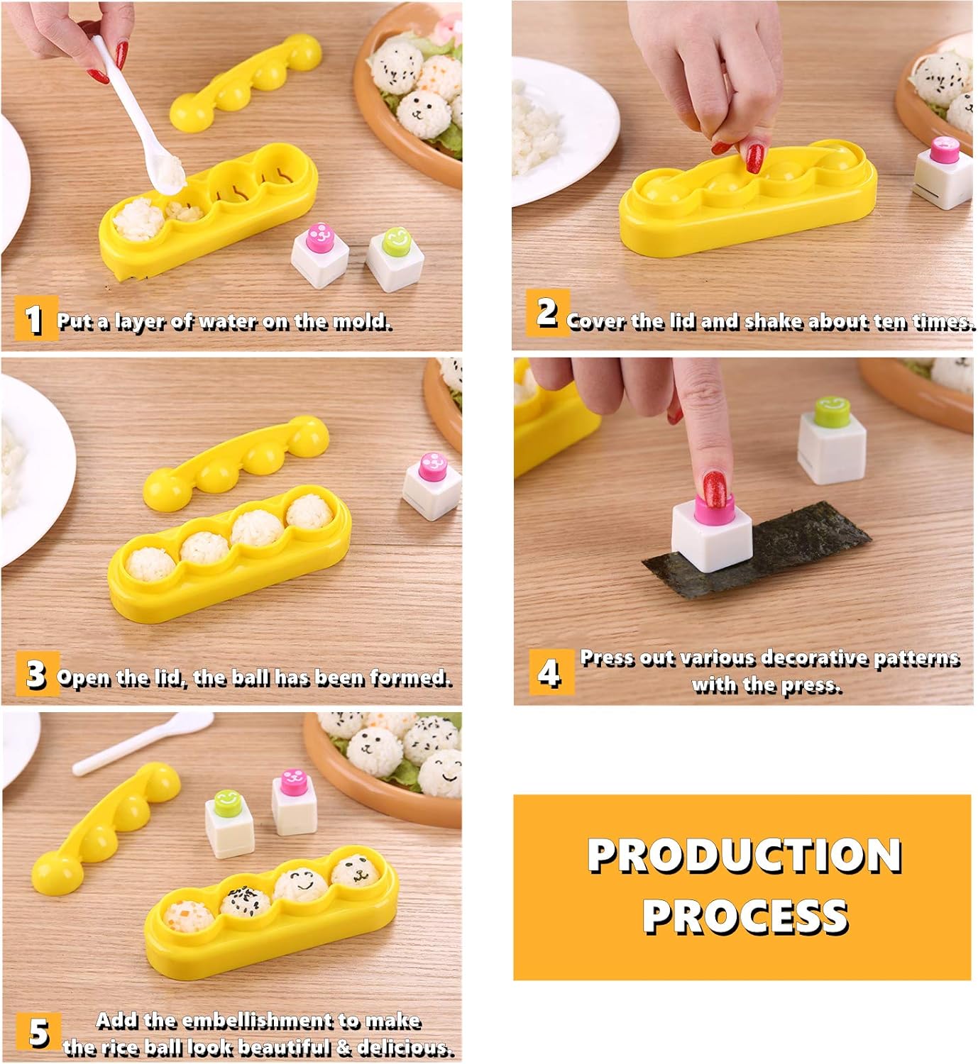 Rice Mold Cartoon Bento Maker, Mould Ball & Seaweed Nori Cutter for Baby Kids Meal, Set of 5