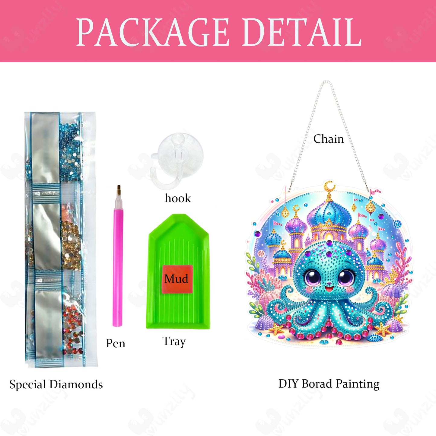 Yunzlly DIY Hanging Diamond Art Pendant Kit, Special Crystal Double Sided Diamonds Painting Ornament Kit for Adults, Acrylic Gem Painting Board for Window&Door&Wall (Octopus)