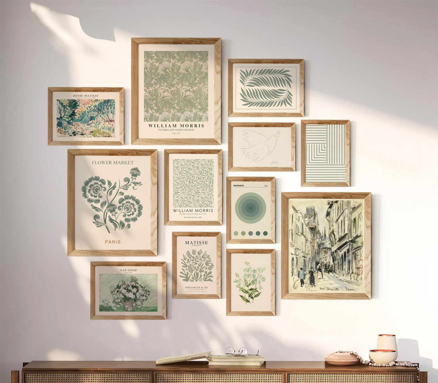 Waschbär Sage Green Room Decor Aesthetic - Green Wall Art Aesthetic Posters, Green Room Decor, Sage Minimalist Poster Set, Boho Prints Wall Collage, Matisse Pictures for Bedroom Decor (UNFRAMED)