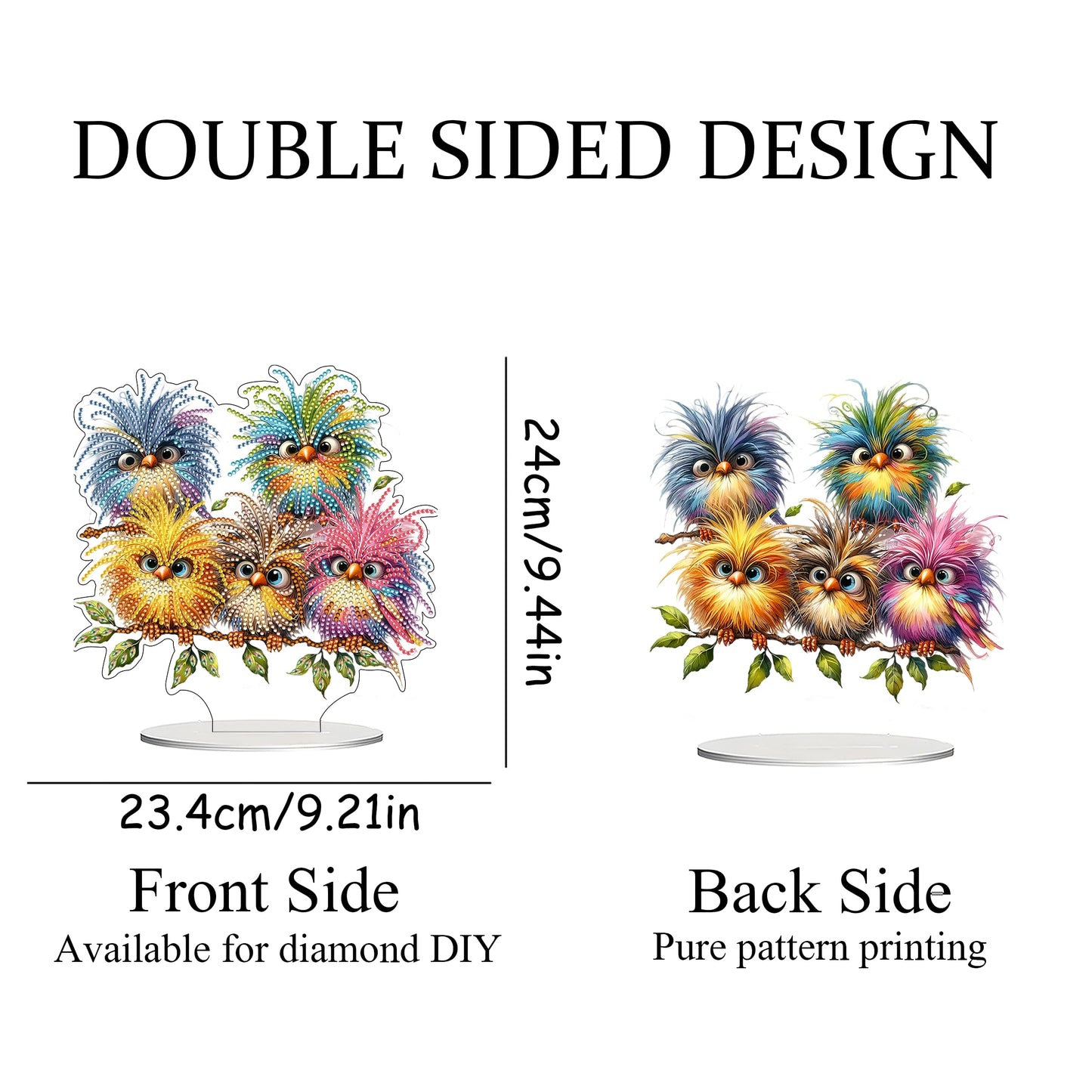 JJFox DIY Tabletop Diamond Art Painting Kit,Desktop Ornament Special Shaped Rhinestone Desk Placement Ornament,Home Stand Up Gem Painting Craft Kit,Gift,Double Sided (Bird)