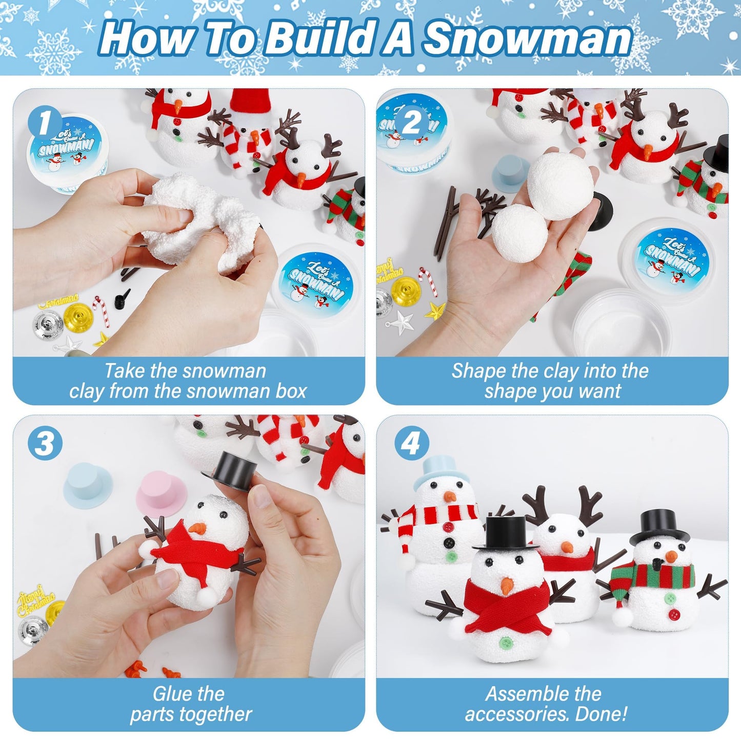 36 Pack Snowman Kit Set, Build a Snowman Christmas Craft for Kids, Creative Air Dry Clay Modeling Winter Decorations Indoor, Crafts Kit for Christmas Activities School Family Winter Party Supplies